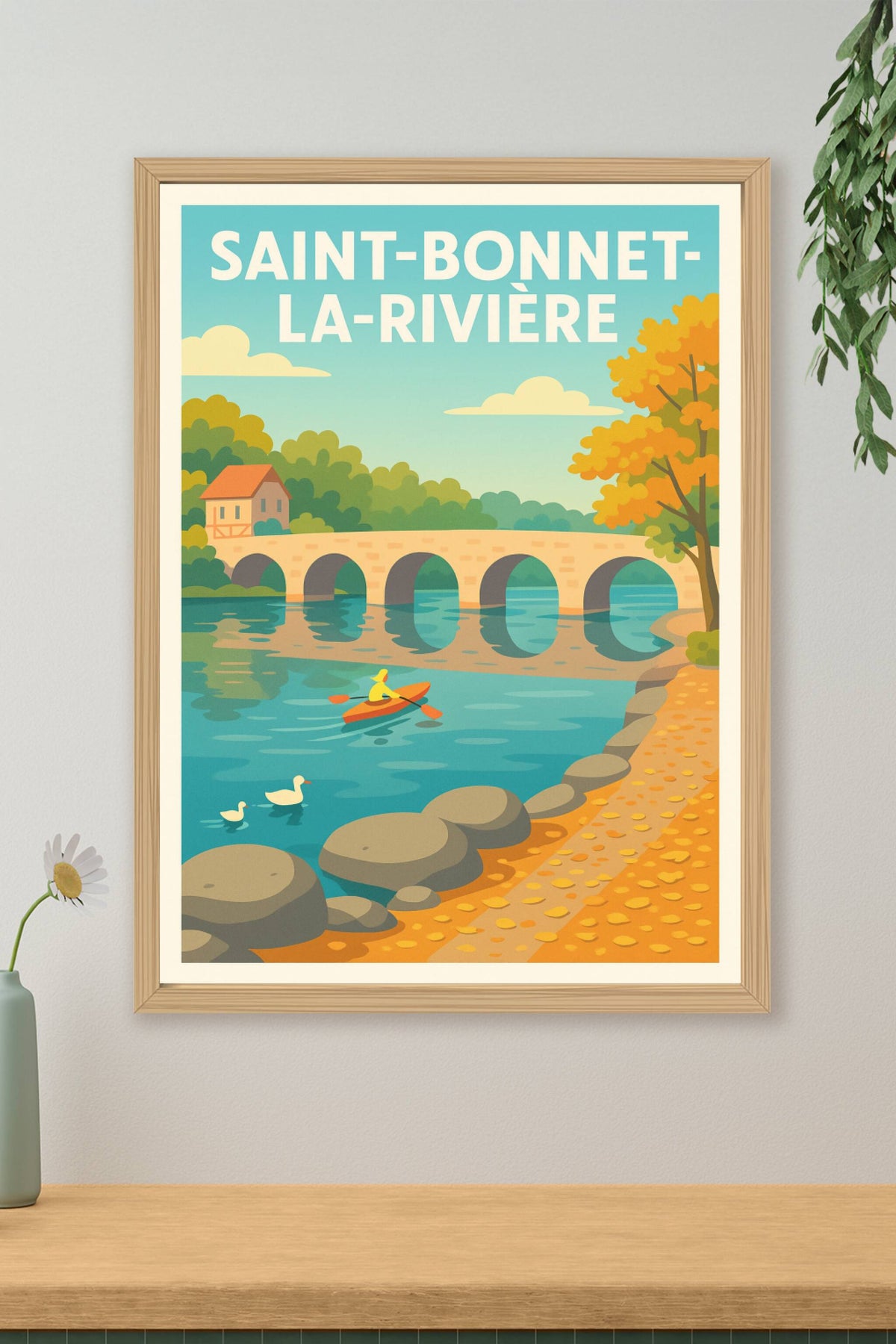 Affiche Saint-Bonnet-la-Rivière — Sérénité au fil de l'eau · poster d'art de Saint-Bonnet-la-Rivière