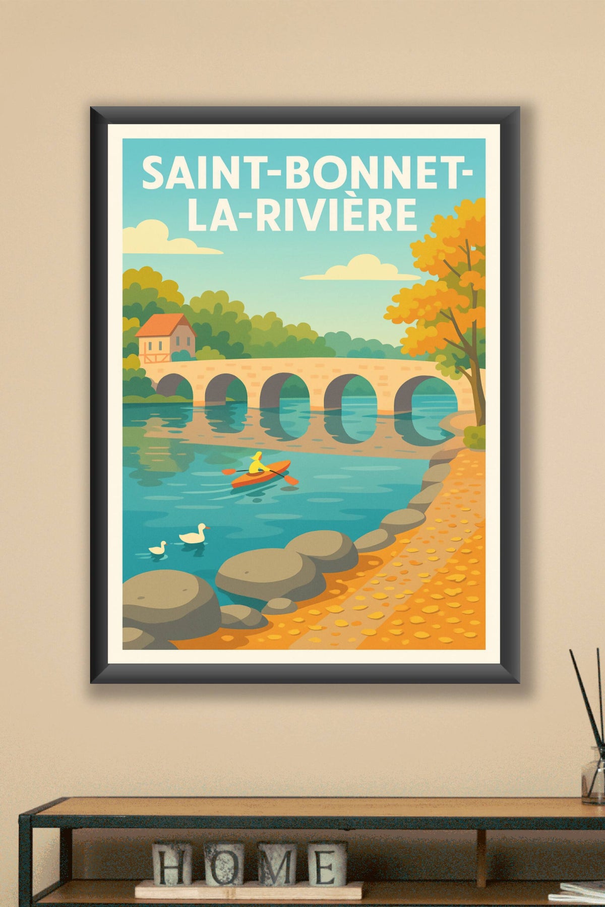 Affiche Saint-Bonnet-la-Rivière — Sérénité au fil de l'eau · poster d'art de Saint-Bonnet-la-Rivière