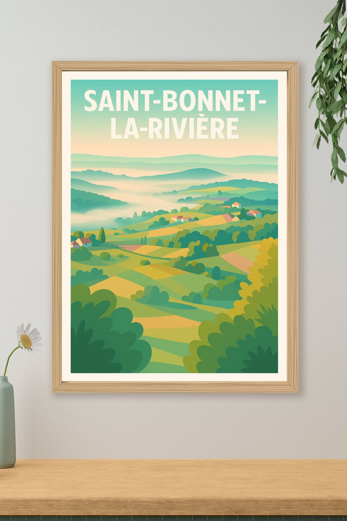 Affiche Saint-Bonnet-la-Rivière — Harmonie pastorale en vallée · poster d'art de Saint-Bonnet-la-Rivière