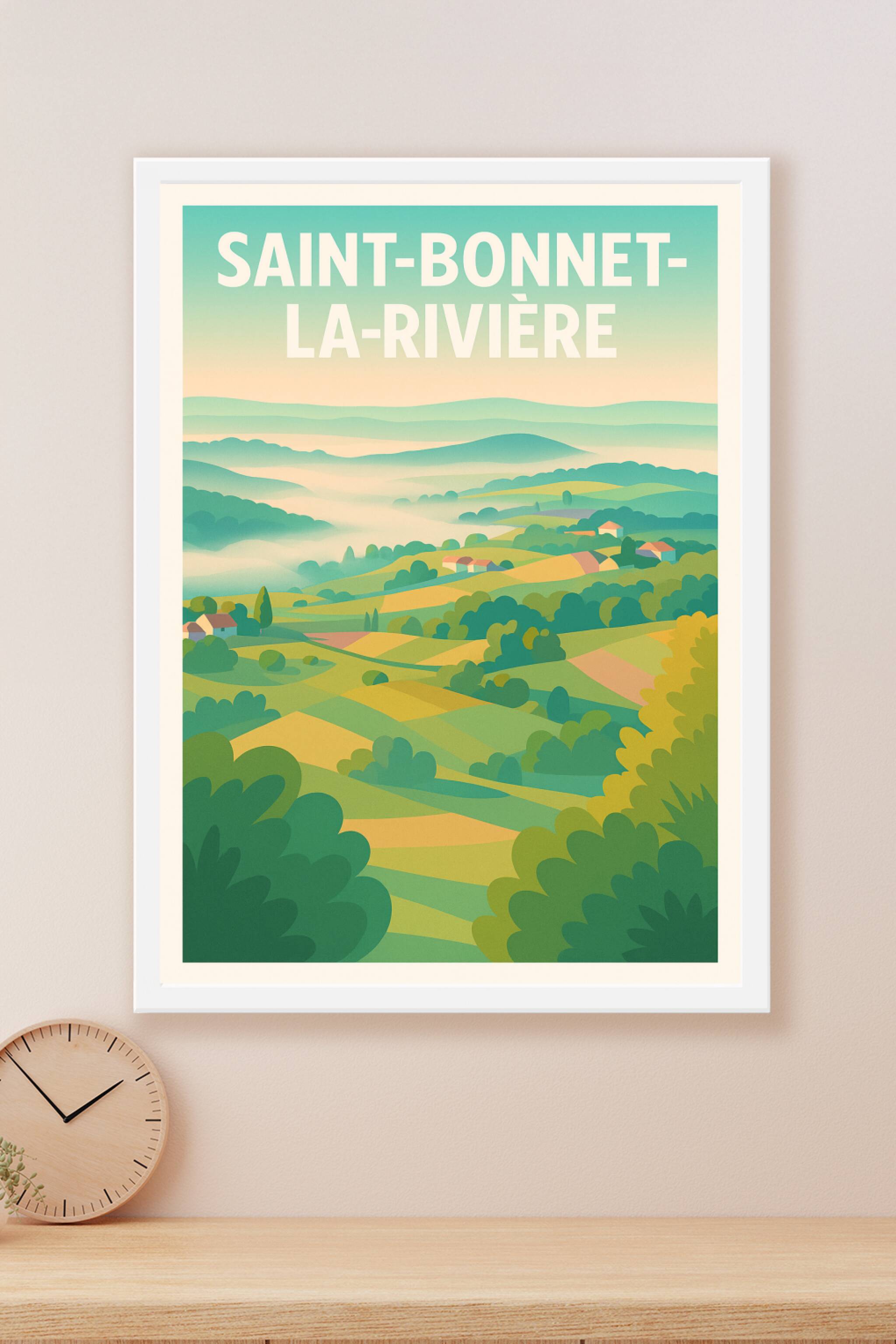 Affiche Saint-Bonnet-la-Rivière — Harmonie pastorale en vallée · poster d'art de Saint-Bonnet-la-Rivière