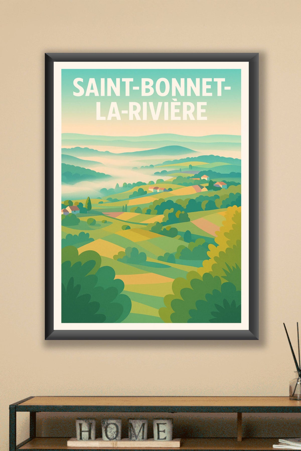 Affiche Saint-Bonnet-la-Rivière — Harmonie pastorale en vallée · poster d'art de Saint-Bonnet-la-Rivière