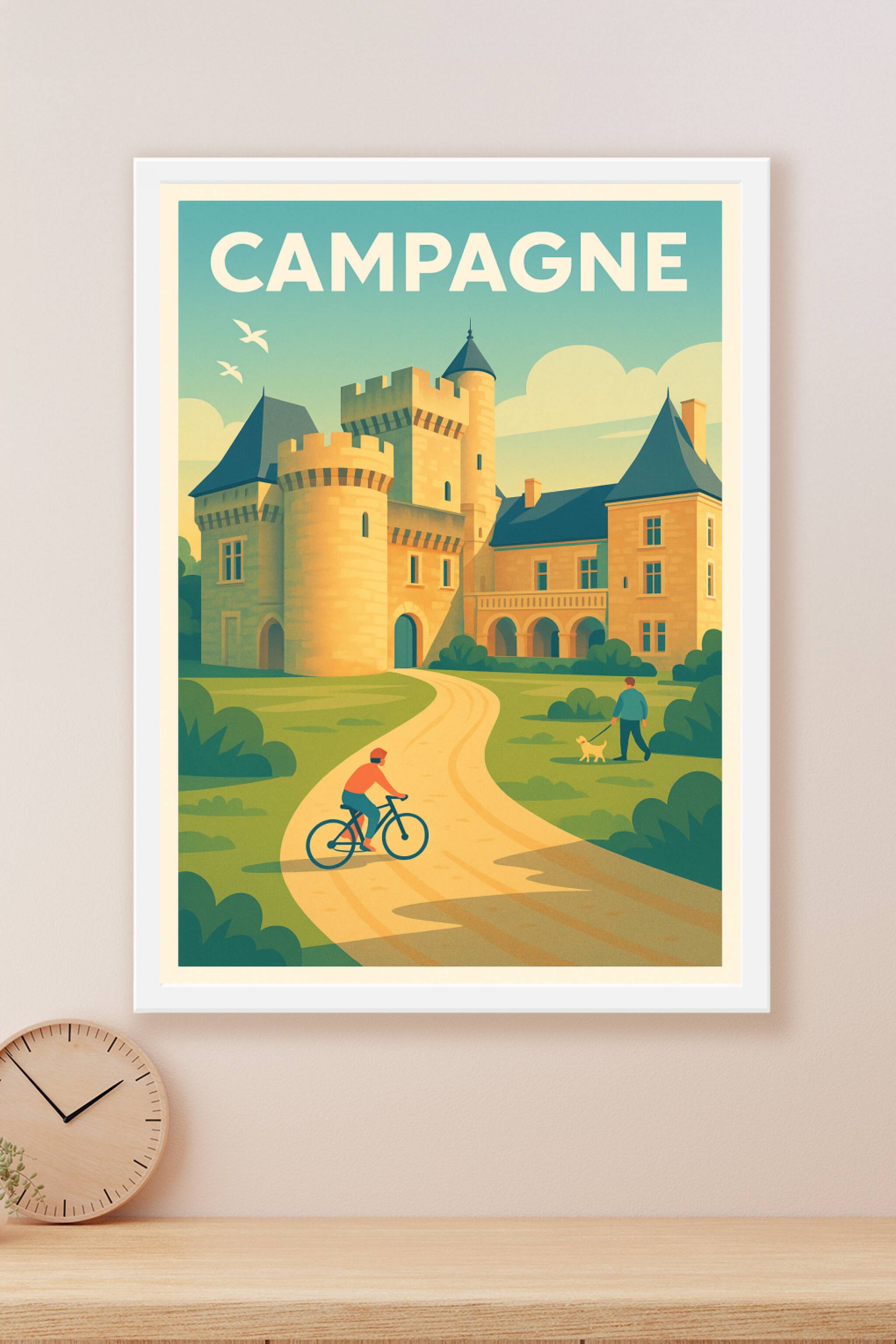 Affiche Campagne — Échappée bucolique au château · poster d'art de Campagne