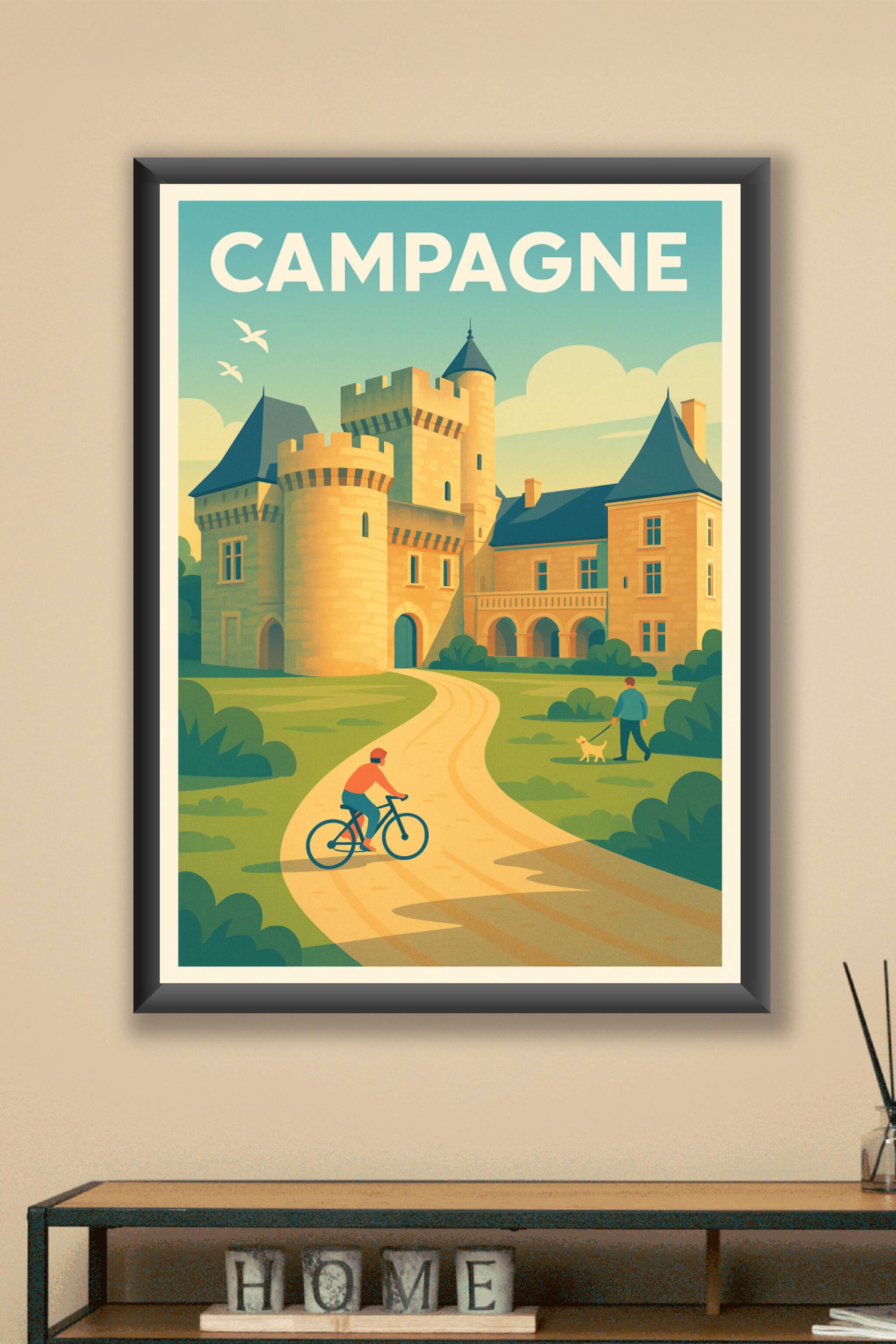 Affiche Campagne — Échappée bucolique au château · poster d'art de Campagne