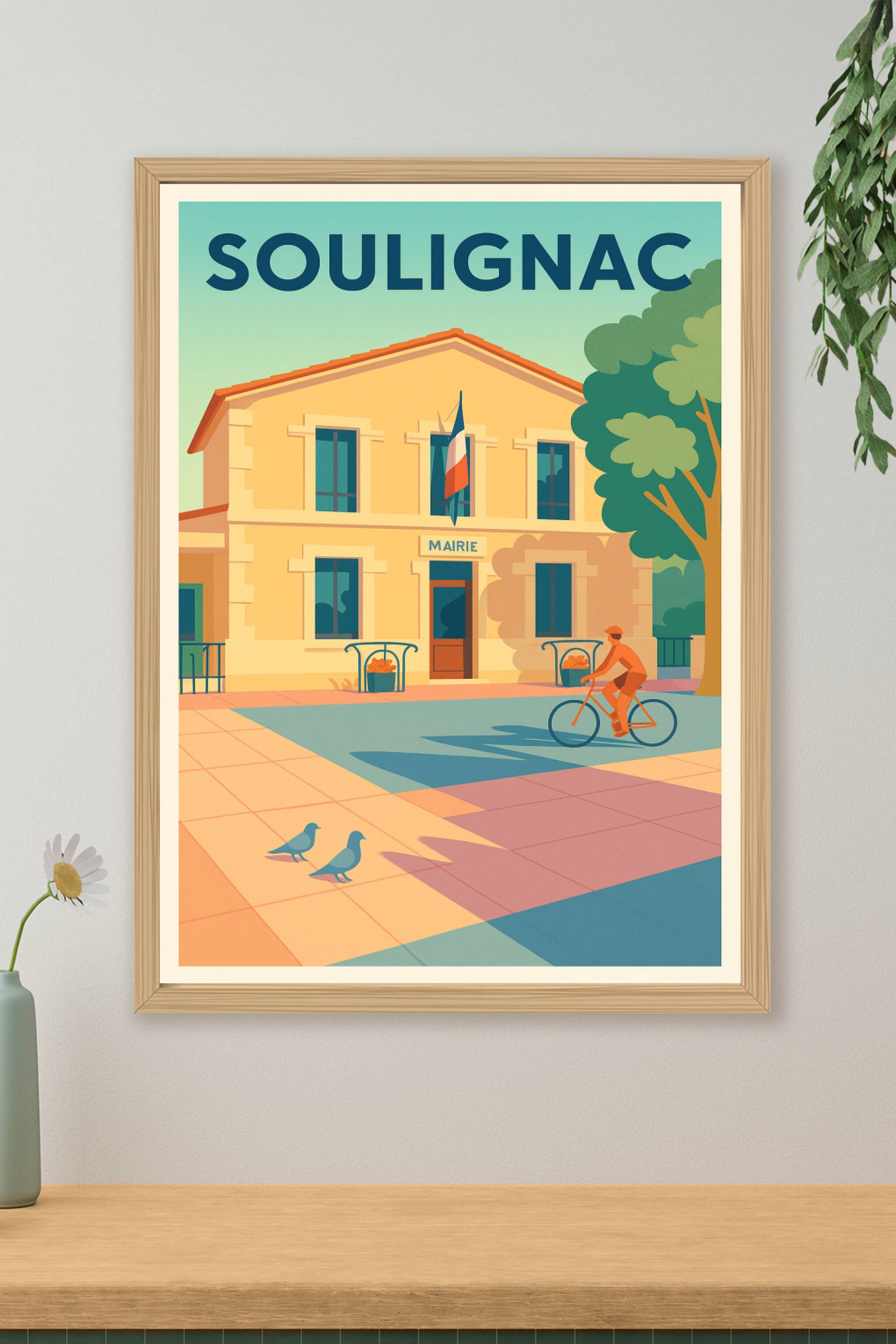 Affiche Soulignac — Sérénité et charme de la mairie locale · poster d'art de Soulignac