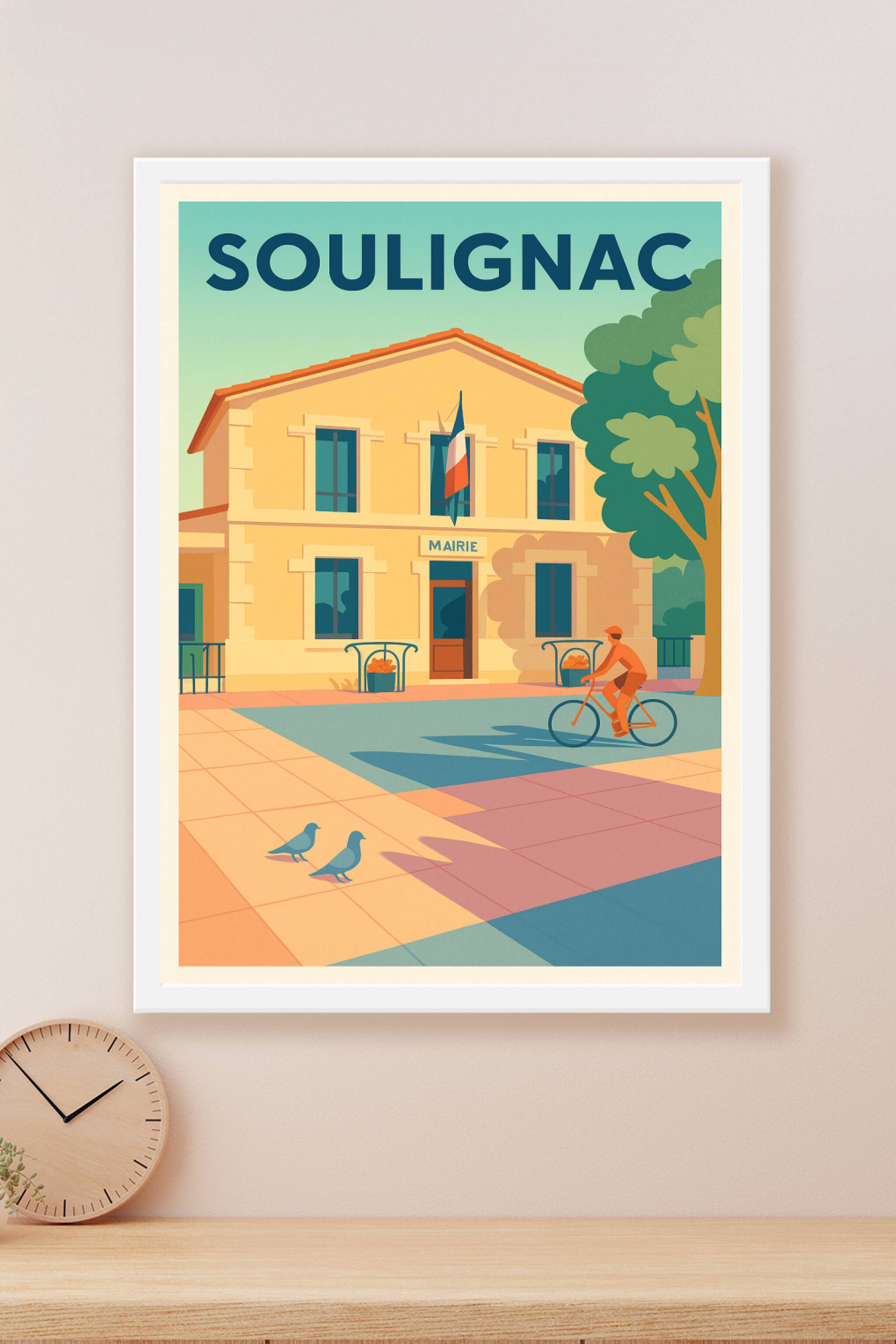 Affiche Soulignac — Sérénité et charme de la mairie locale · poster d'art de Soulignac