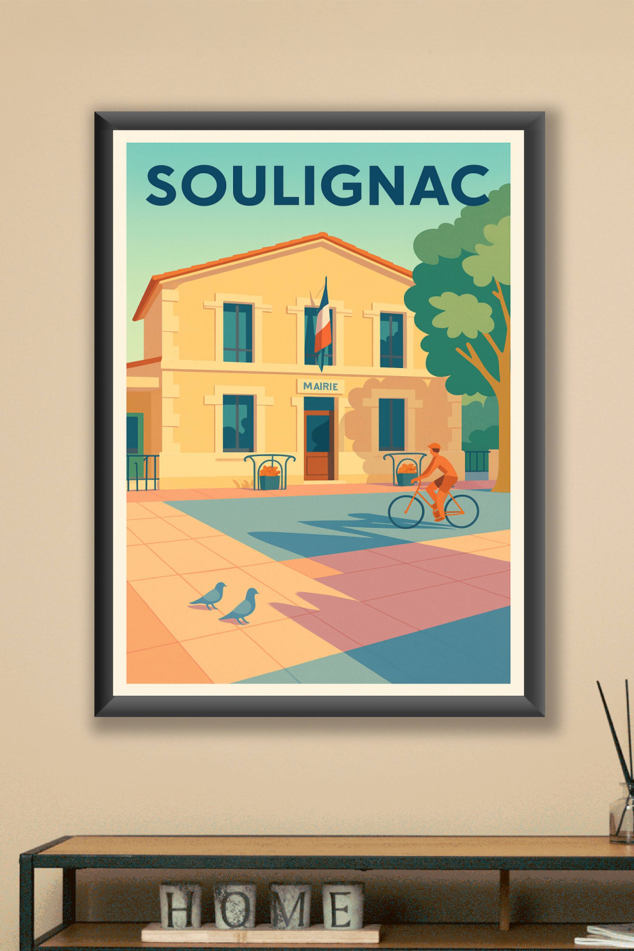 Affiche Soulignac — Sérénité et charme de la mairie locale · poster d'art de Soulignac