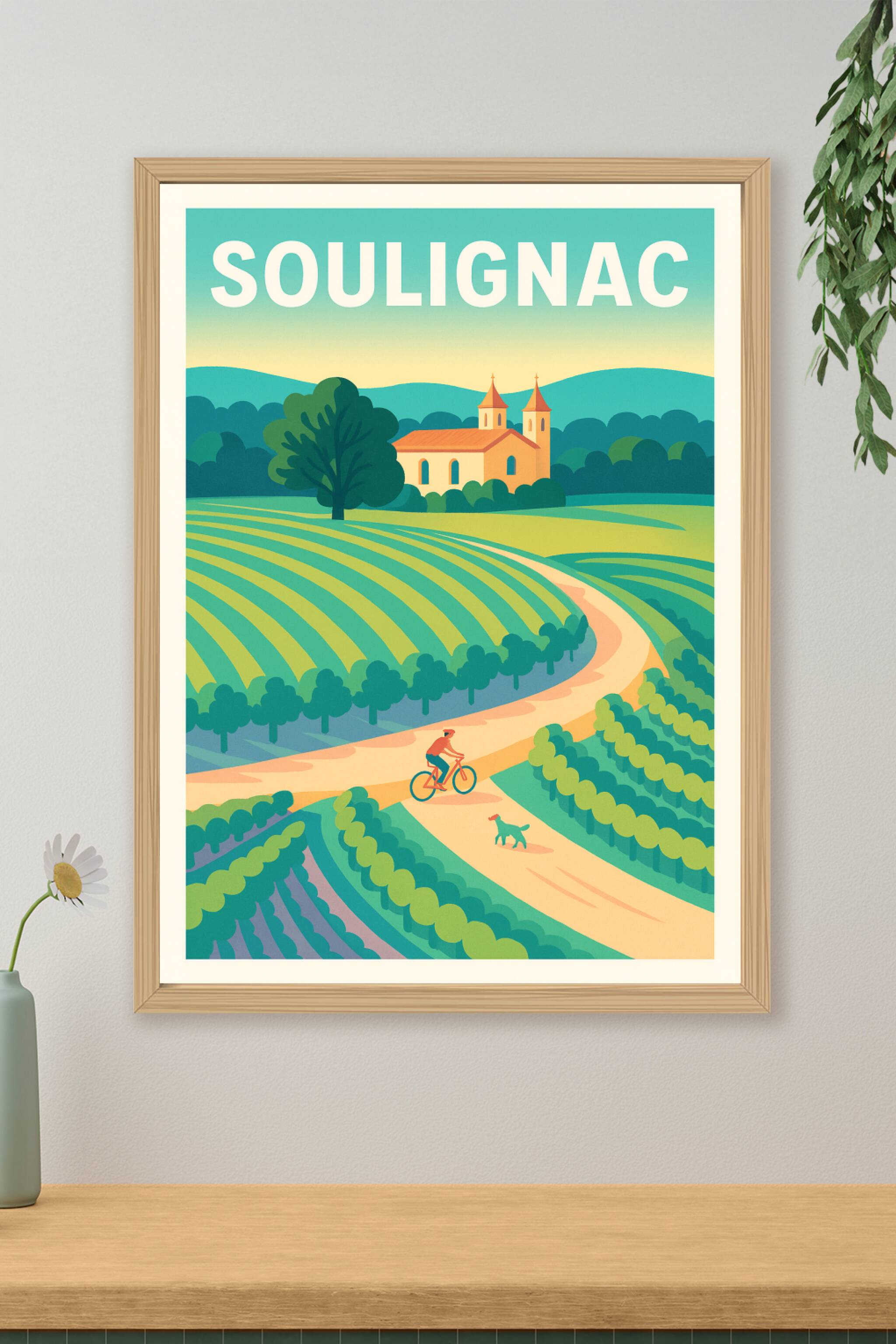 Affiche Soulignac — Pédalades bucoliques au cœur des vignes · poster d'art de Soulignac
