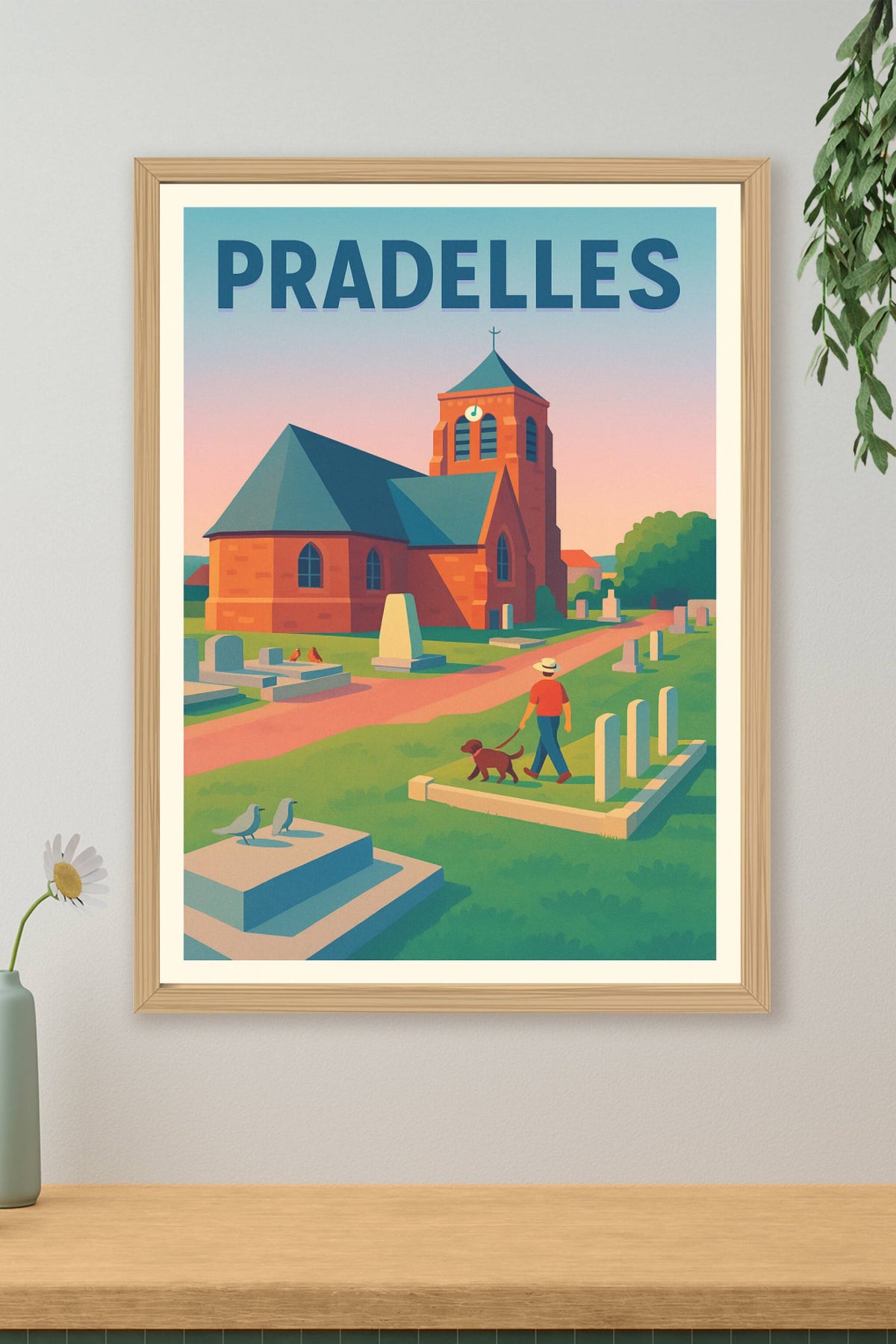 Affiche Pradelles — Tranquillité au village au crépuscule · poster d'art de Pradelles