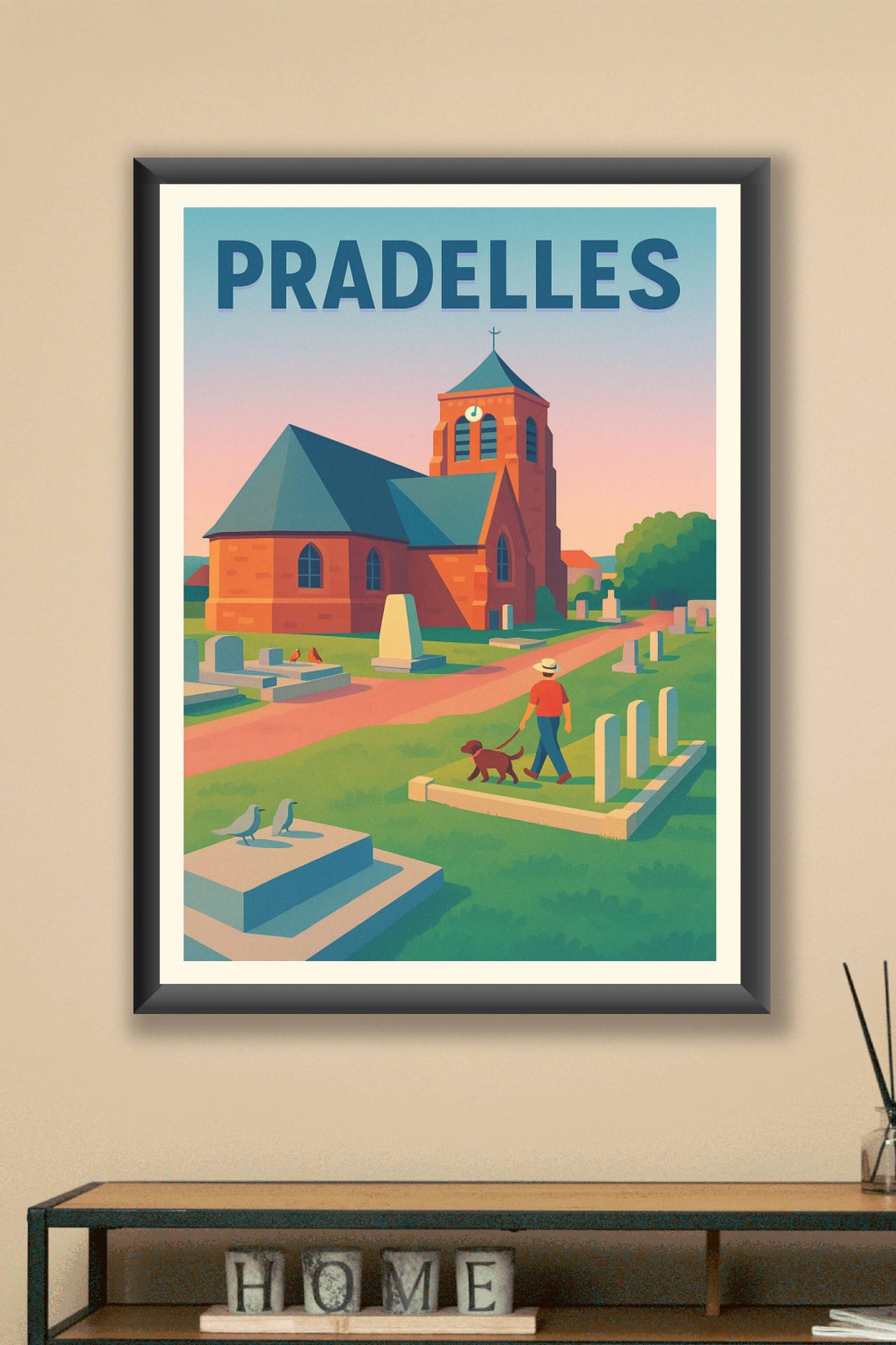 Affiche Pradelles — Tranquillité au village au crépuscule · poster d'art de Pradelles