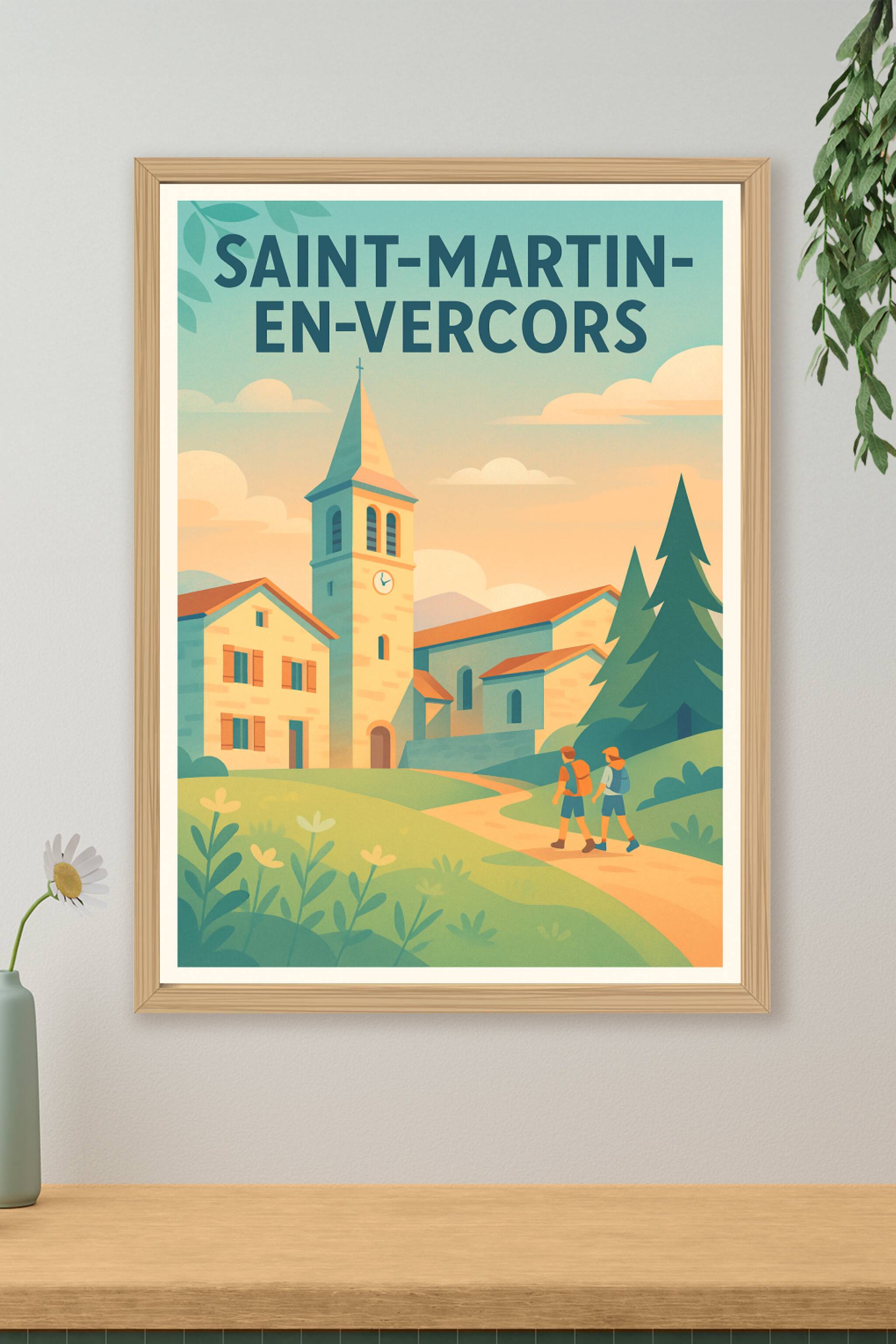 Affiche de Saint-Martin-en-Vercors - Invitation à la Randonnée en Montagne