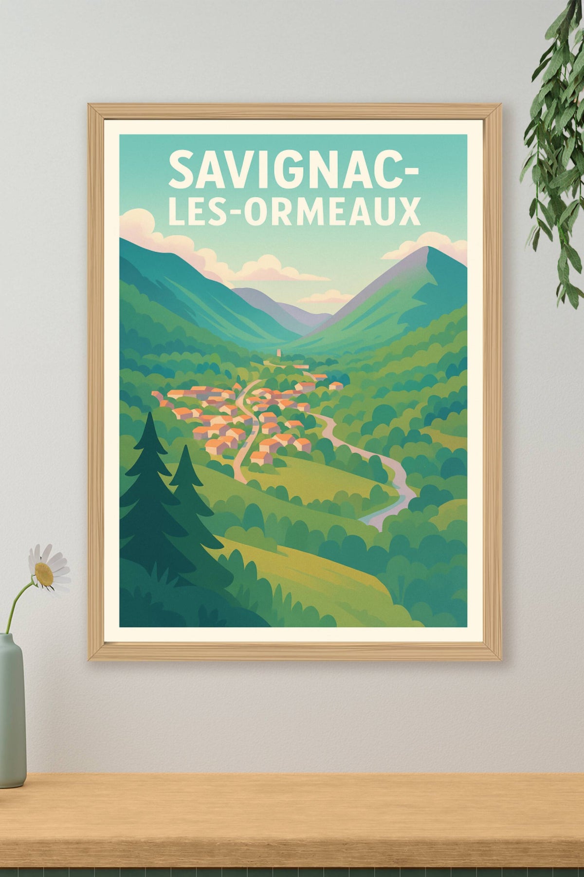 Affiche Savignac-les-Ormeaux — Escapade bucolique en vallée · poster d'art de Savignac-les-Ormeaux