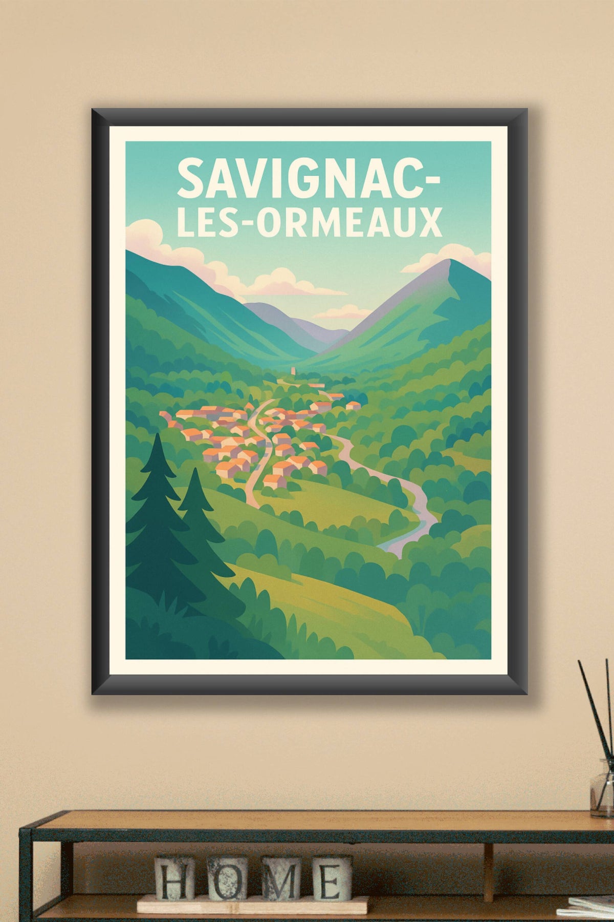 Affiche Savignac-les-Ormeaux — Escapade bucolique en vallée · poster d'art de Savignac-les-Ormeaux