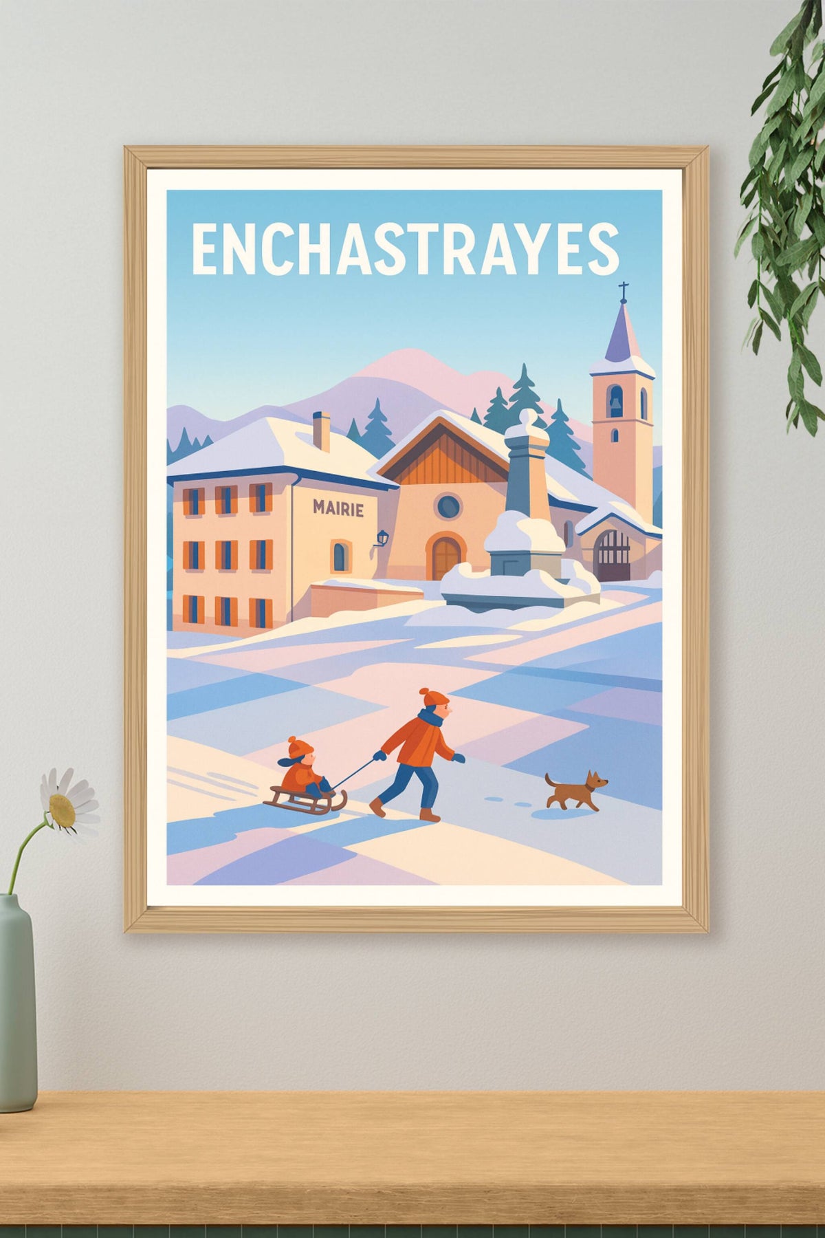 Affiche Enchastrayes — Hiver féerique au village enneigé · poster d'art de Enchastrayes