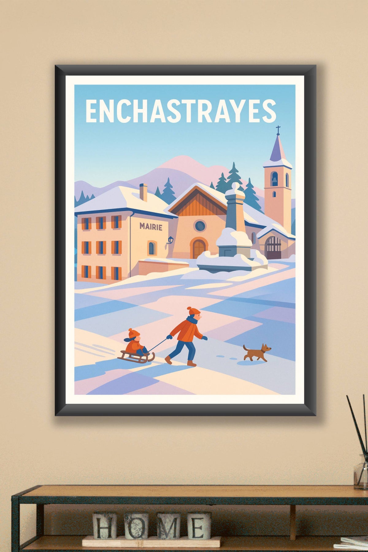 Affiche Enchastrayes — Hiver féerique au village enneigé · poster d'art de Enchastrayes