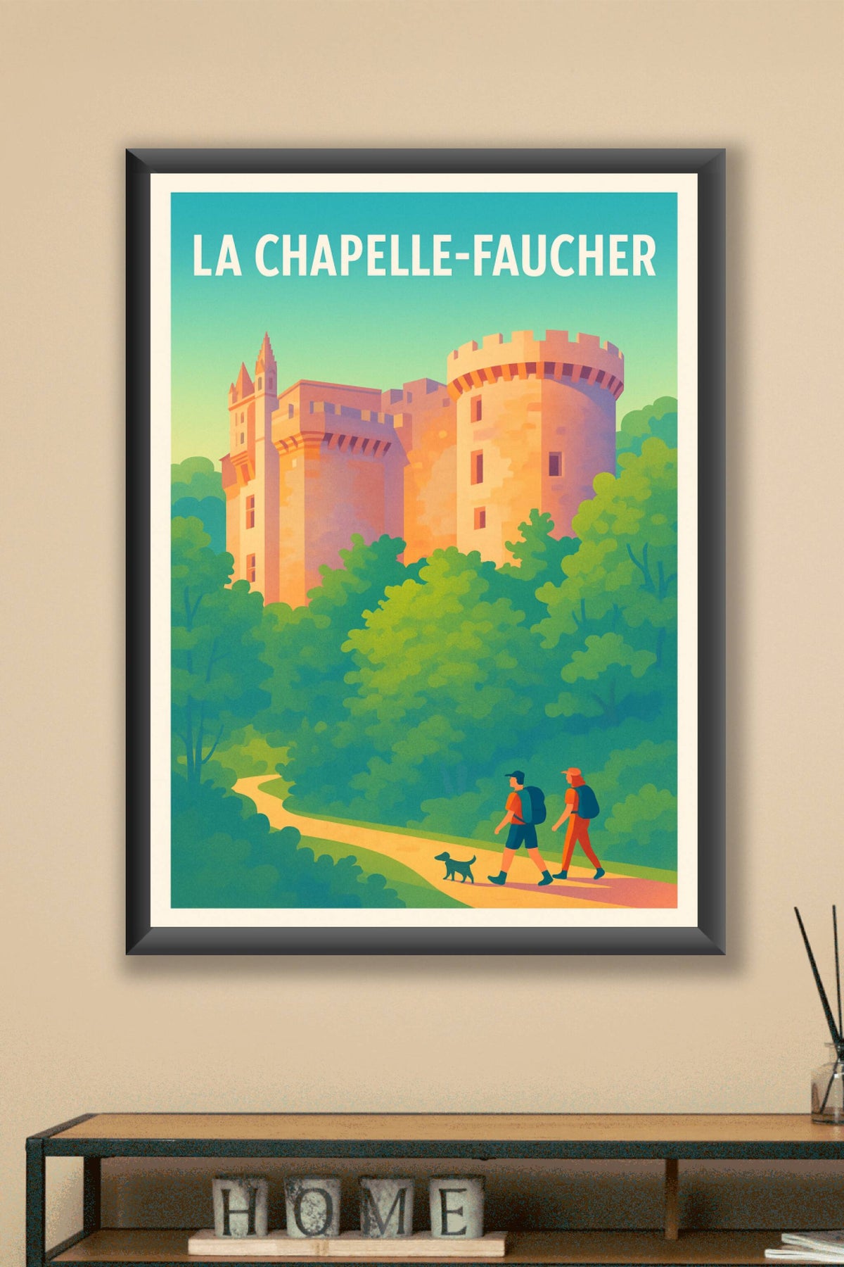 Affiche La Chapelle-Faucher — Promenade au château médiéval · poster d'art de La Chapelle-Faucher