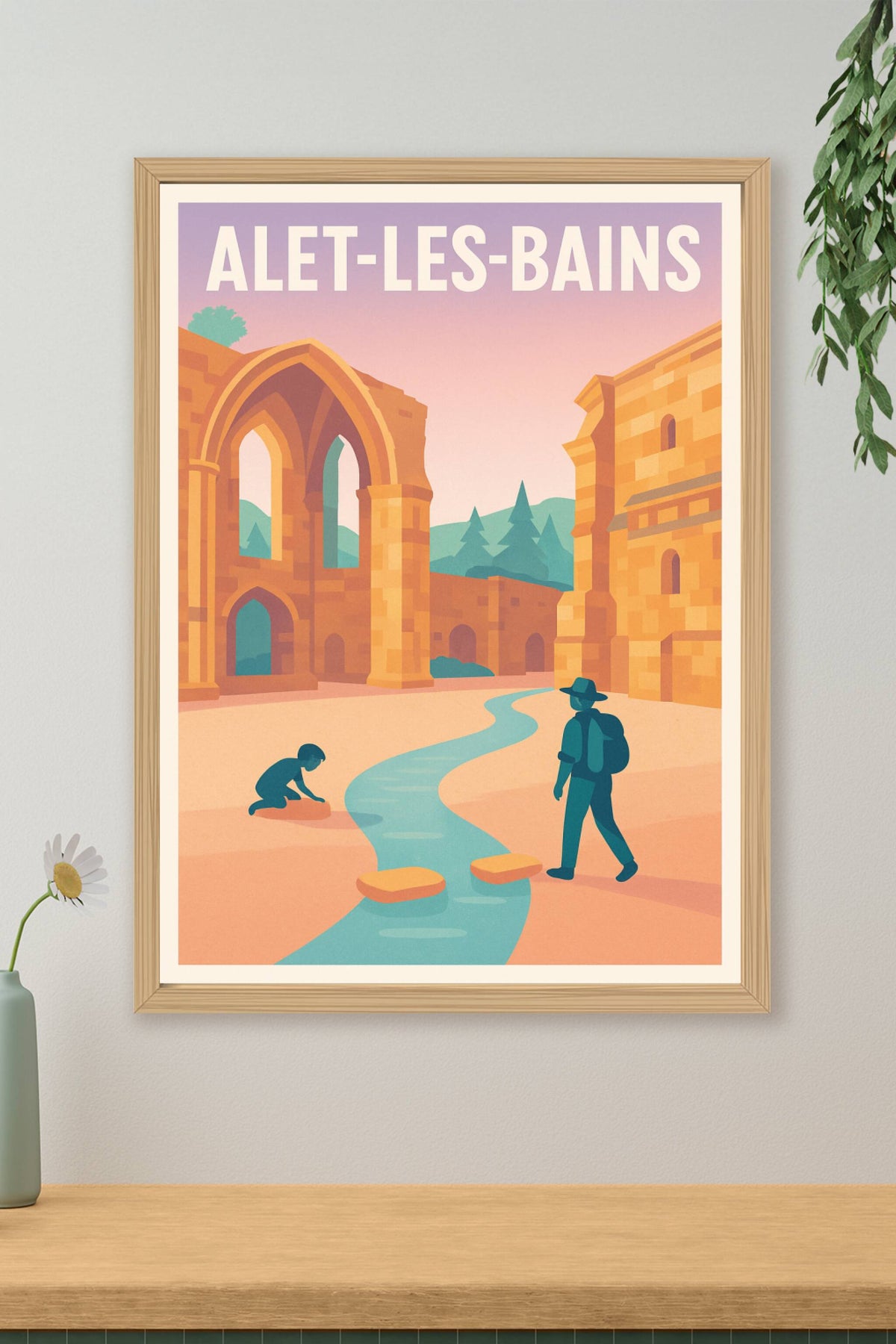 Affiche Alet-les-Bains — Tranquillité au fil de l'eau · poster d'art de Alet-les-Bains