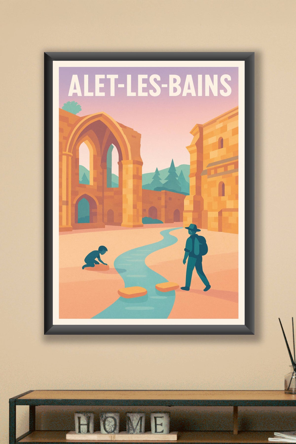 Affiche Alet-les-Bains — Tranquillité au fil de l'eau · poster d'art de Alet-les-Bains