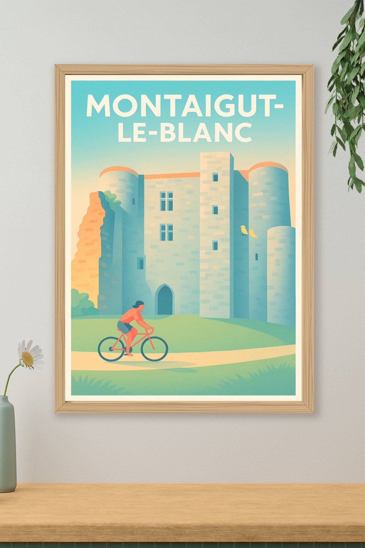 Affiche Montaigut-le-Blanc — Vélo et Château en Harmonie · poster d'art de Montaigut-le-Blanc