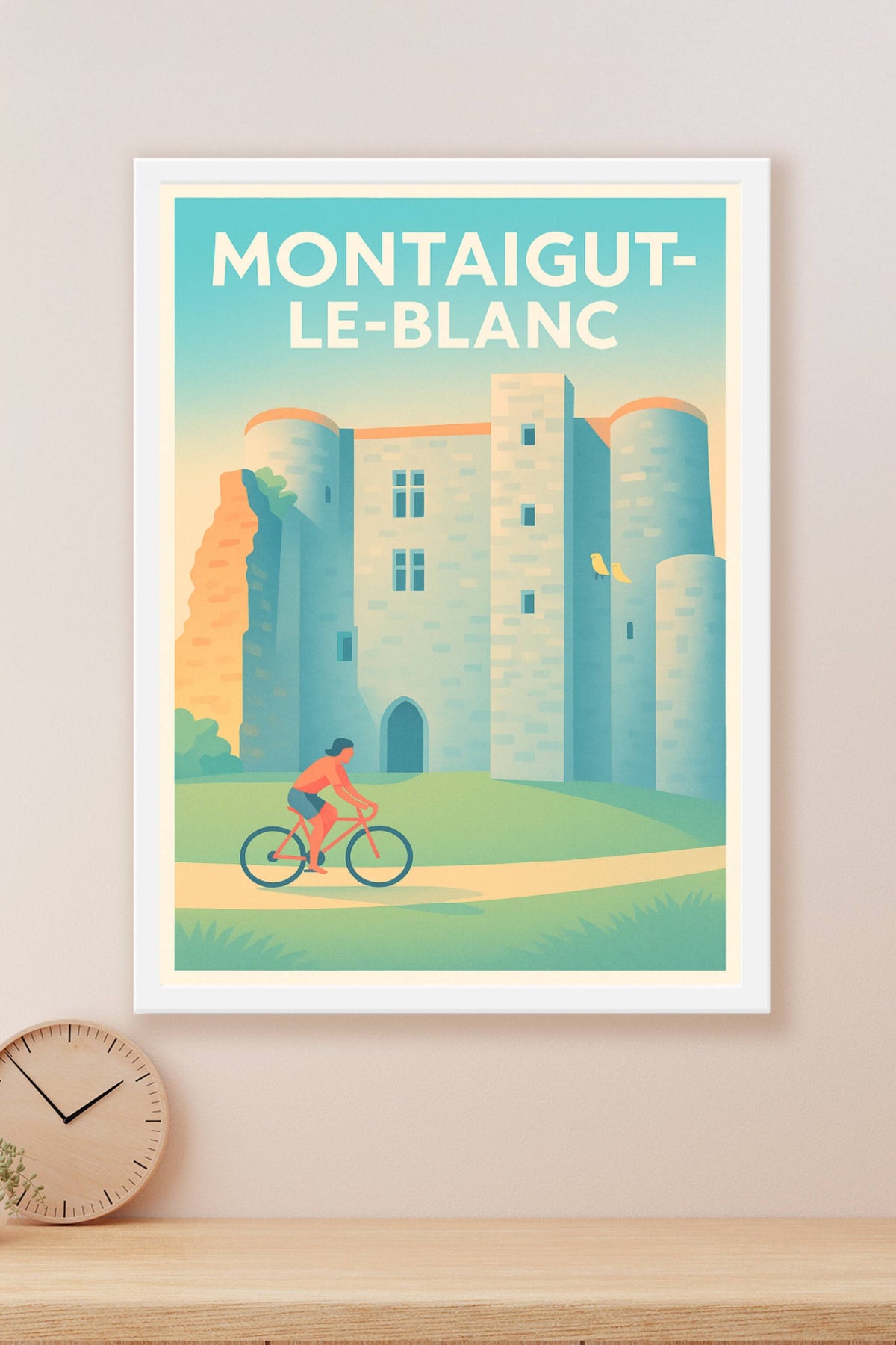 Affiche Montaigut-le-Blanc — Vélo et Château en Harmonie · poster d'art de Montaigut-le-Blanc