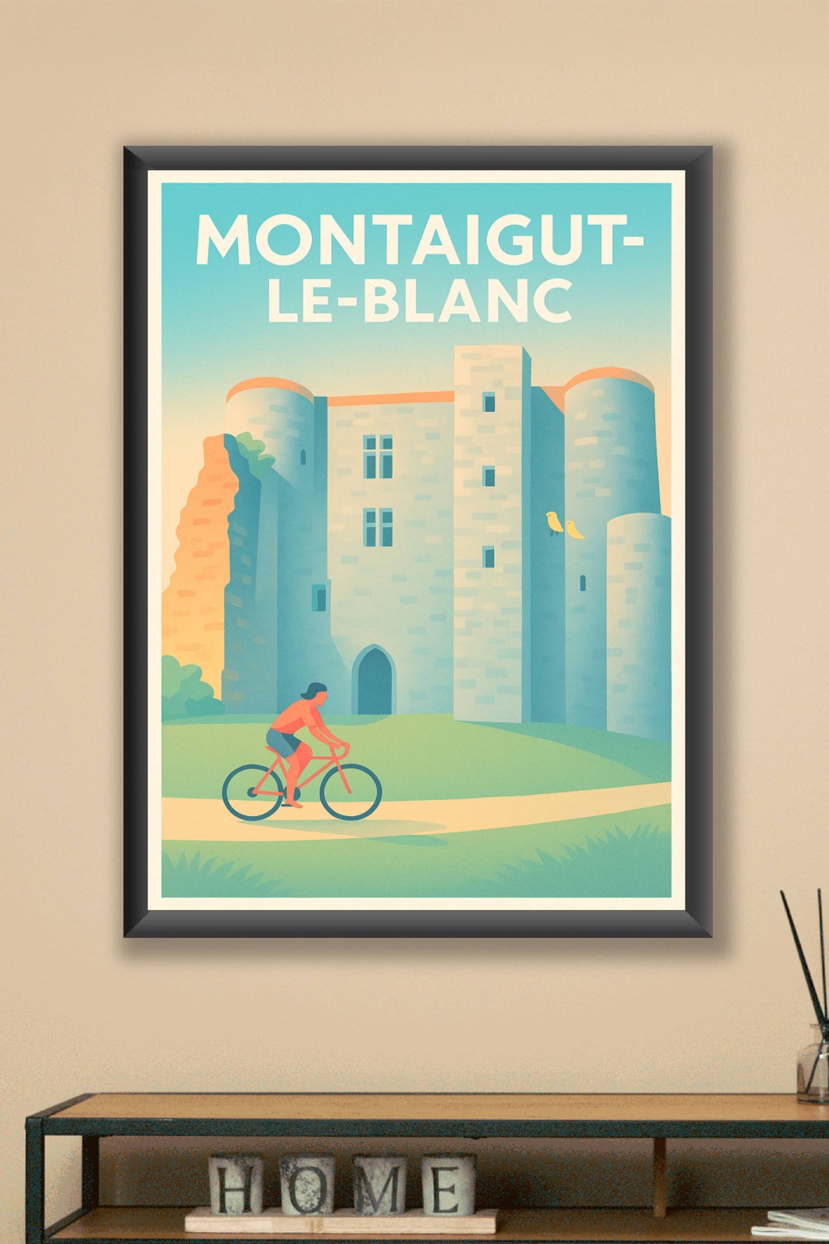 Affiche Montaigut-le-Blanc — Vélo et Château en Harmonie · poster d'art de Montaigut-le-Blanc