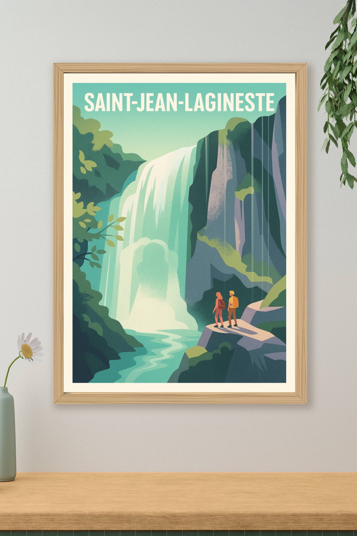 Affiche Saint-Jean-Lagineste — L'appel rafraîchissant de la cascade · poster d'art de Saint-Jean-Lagineste