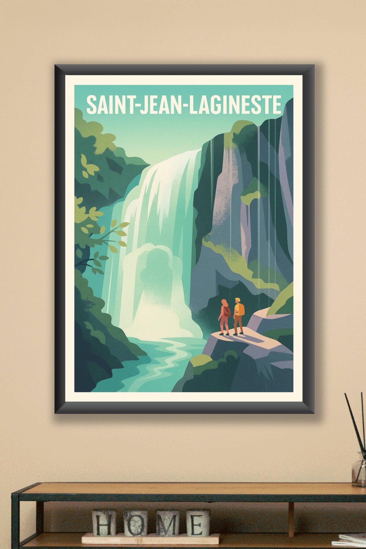 Affiche Saint-Jean-Lagineste — L'appel rafraîchissant de la cascade · poster d'art de Saint-Jean-Lagineste