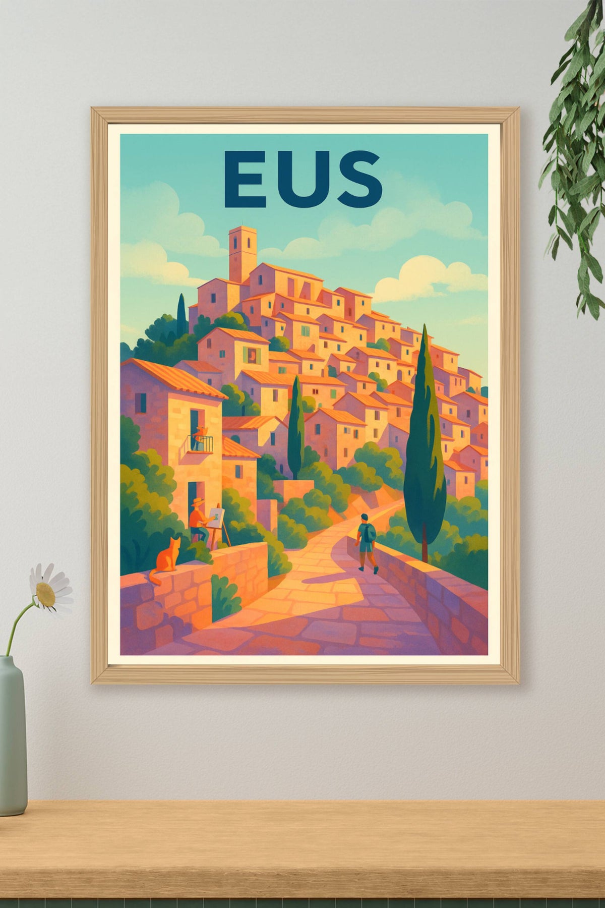 Affiche Eus — Village perché en lumière dorée · poster d'art de Eus