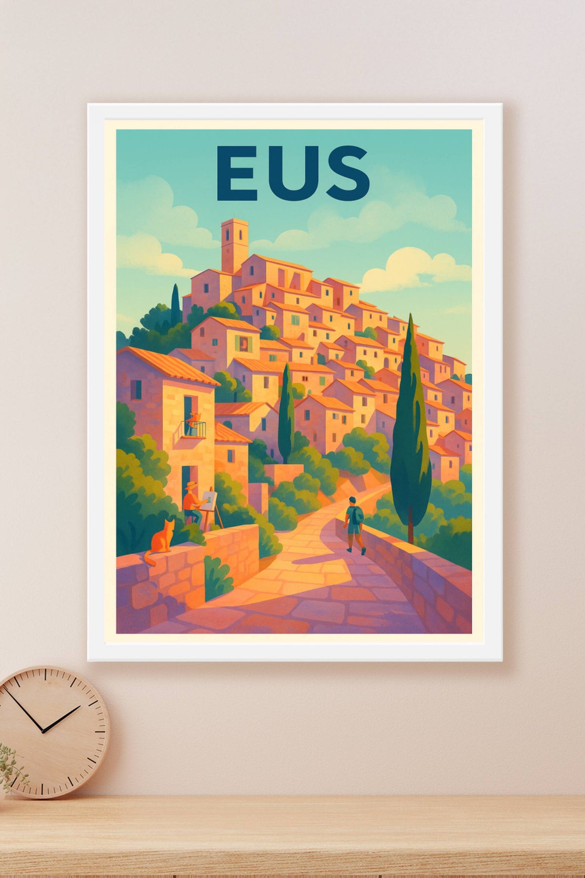 Affiche Eus — Village perché en lumière dorée · poster d'art de Eus