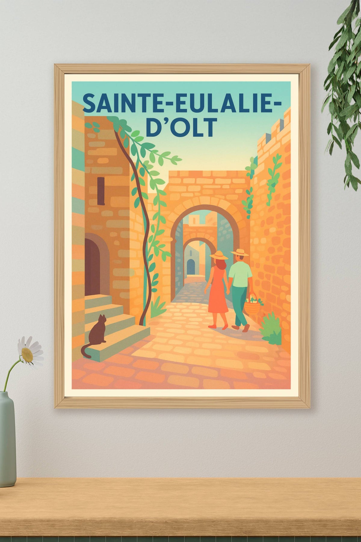 Affiche Sainte-Eulalie-d'Olt — Promenade au cœur du patrimoine médiéval · poster d'art de Sainte-Eulalie-d'Olt