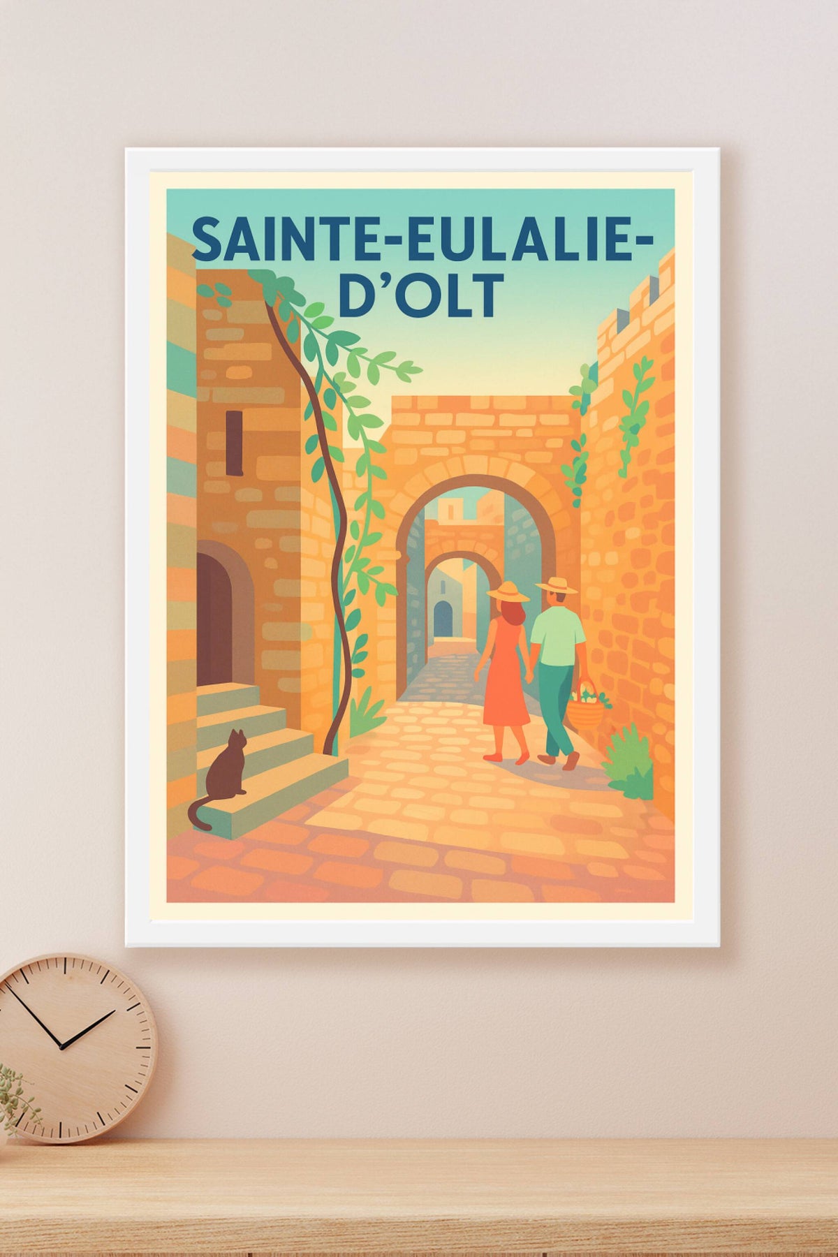 Affiche Sainte-Eulalie-d'Olt — Promenade au cœur du patrimoine médiéval · poster d'art de Sainte-Eulalie-d'Olt