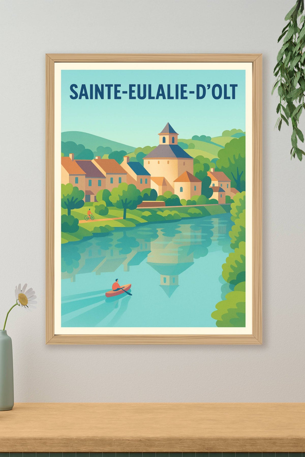 Affiche Sainte-Eulalie-d'Olt — Havre de paix au fil de l'eau · poster d'art de Sainte-Eulalie-d'Olt