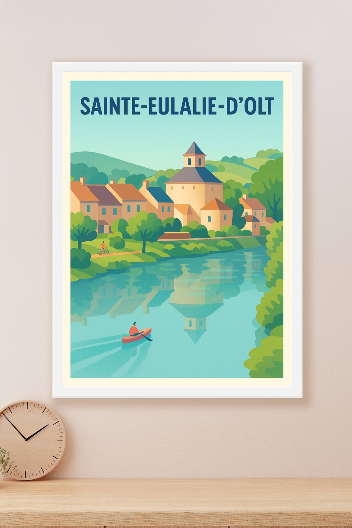 Affiche Sainte-Eulalie-d'Olt — Havre de paix au fil de l'eau · poster d'art de Sainte-Eulalie-d'Olt