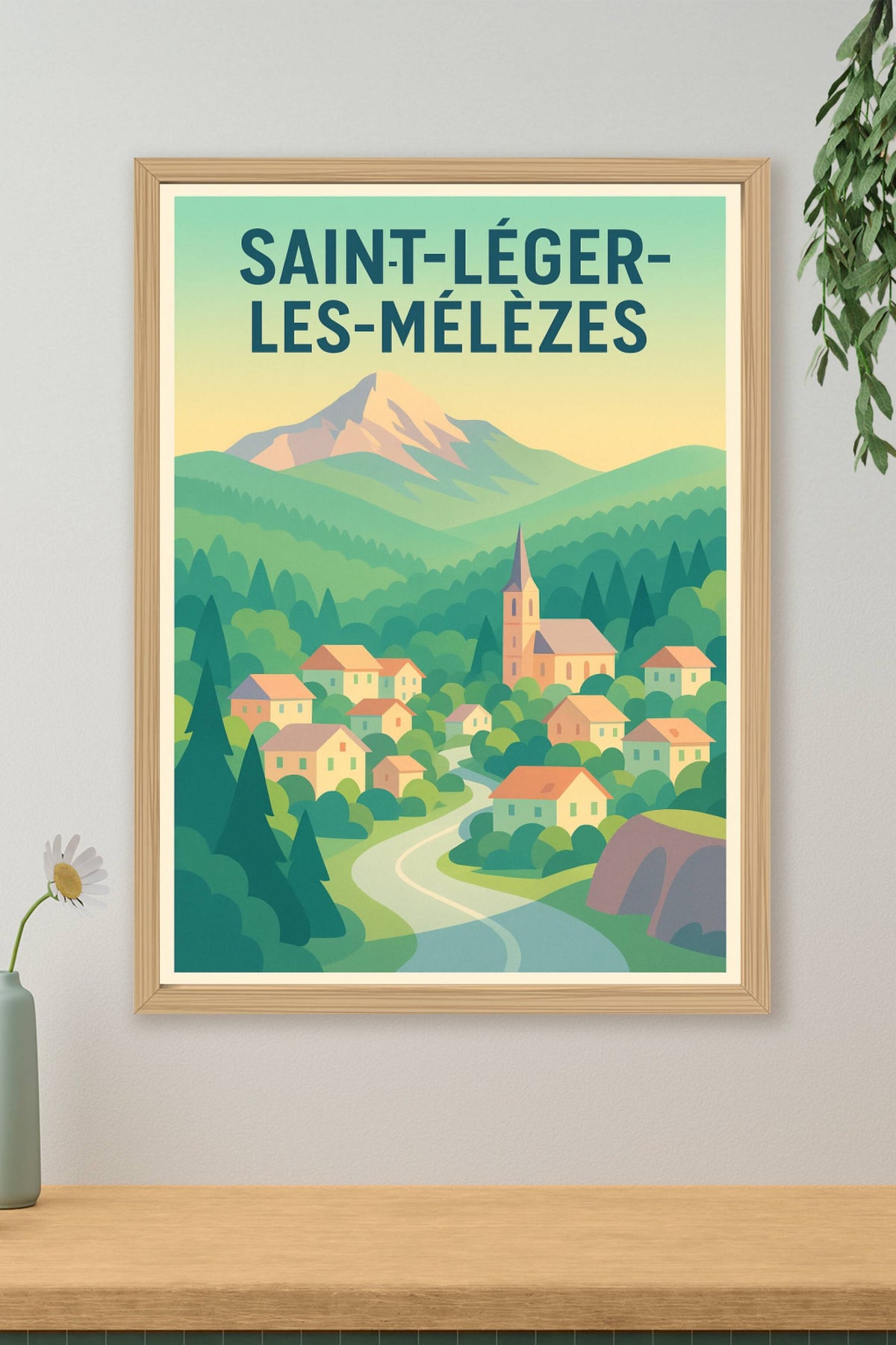 Affiche Saint-Léger-les-Mélèzes — Charme montagnard en douceur · poster d'art de Saint-Léger-les-Mélèzes