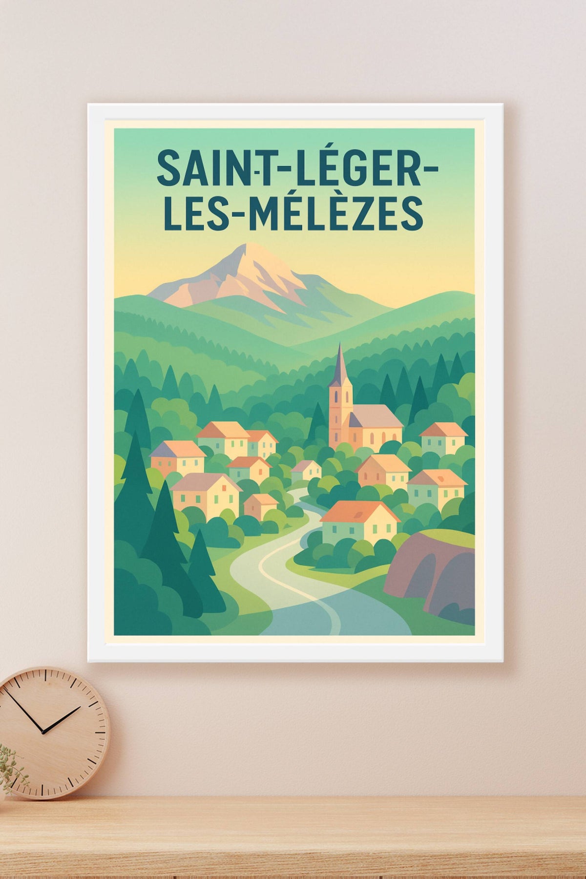 Affiche Saint-Léger-les-Mélèzes — Charme montagnard en douceur · poster d'art de Saint-Léger-les-Mélèzes