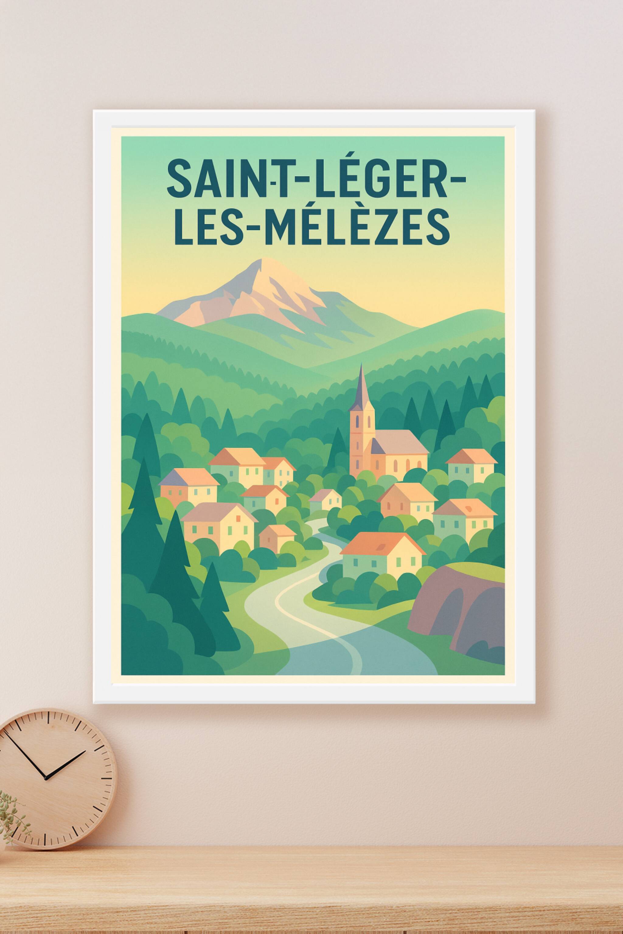 Affiche Saint-Léger-les-Mélèzes — Charme montagnard en douceur · poster d'art de Saint-Léger-les-Mélèzes