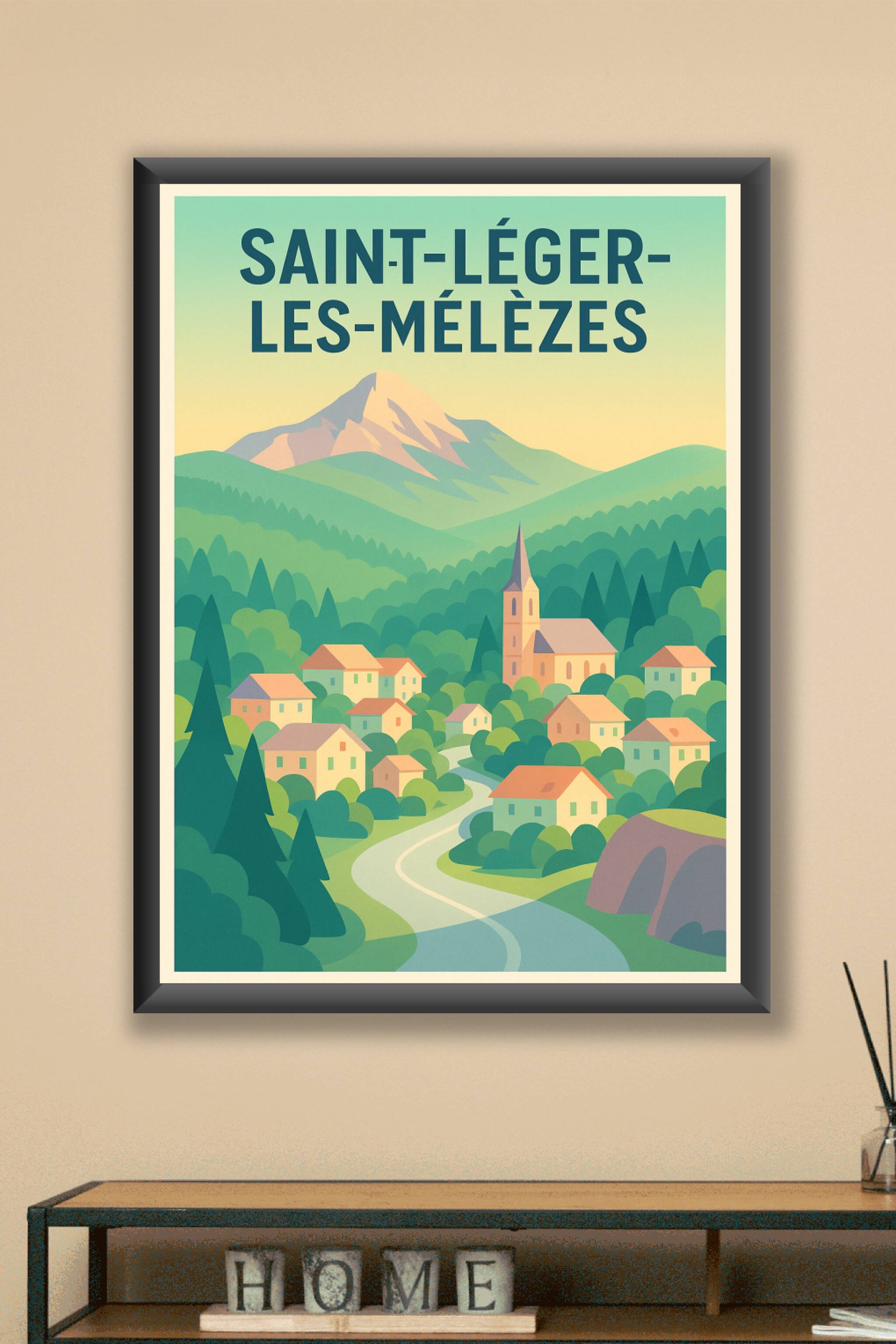 Affiche Saint-Léger-les-Mélèzes — Charme montagnard en douceur · poster d'art de Saint-Léger-les-Mélèzes