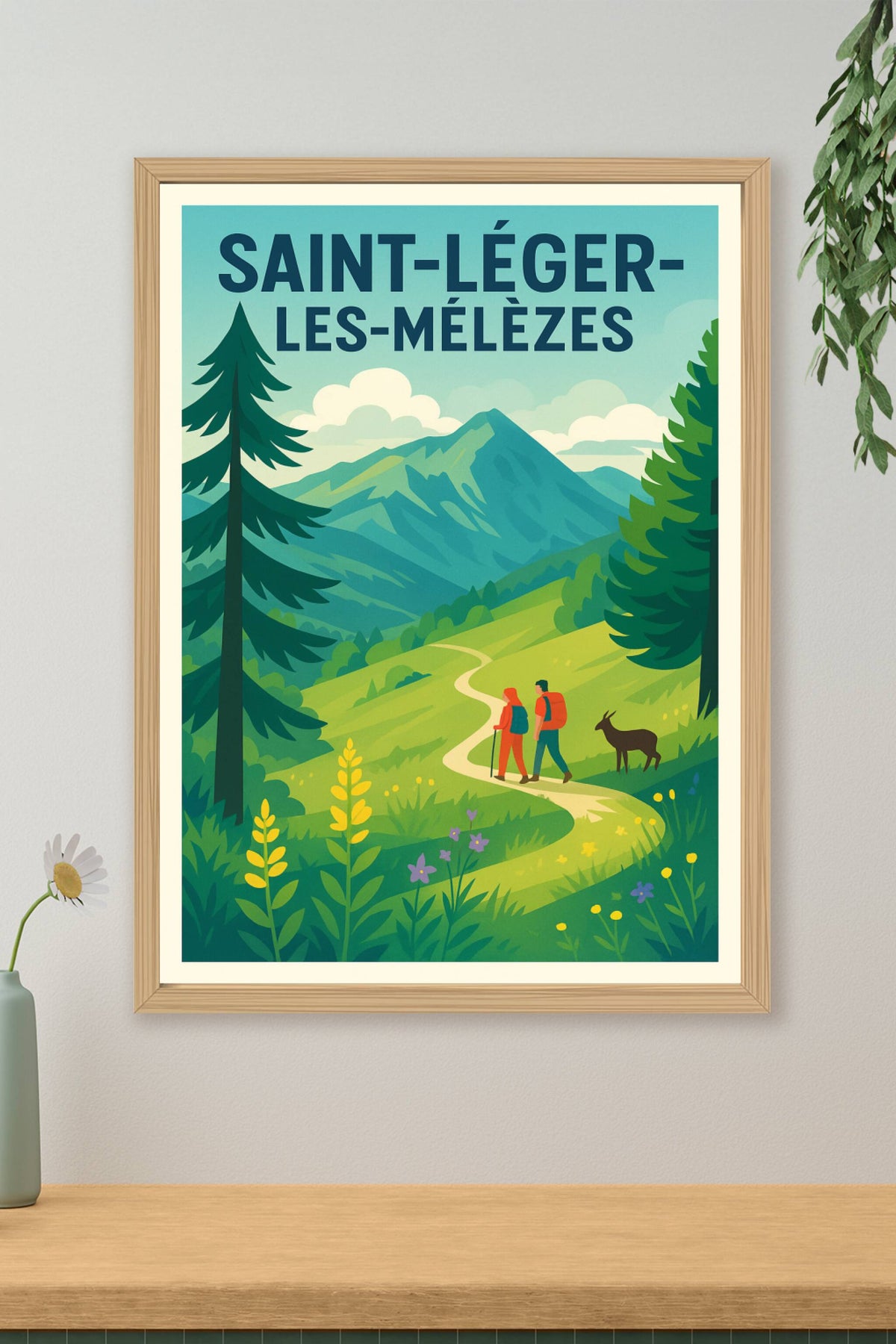 Affiche Saint-Léger-les-Mélèzes — L'évasion en montagne · poster d'art de Saint-Léger-les-Mélèzes