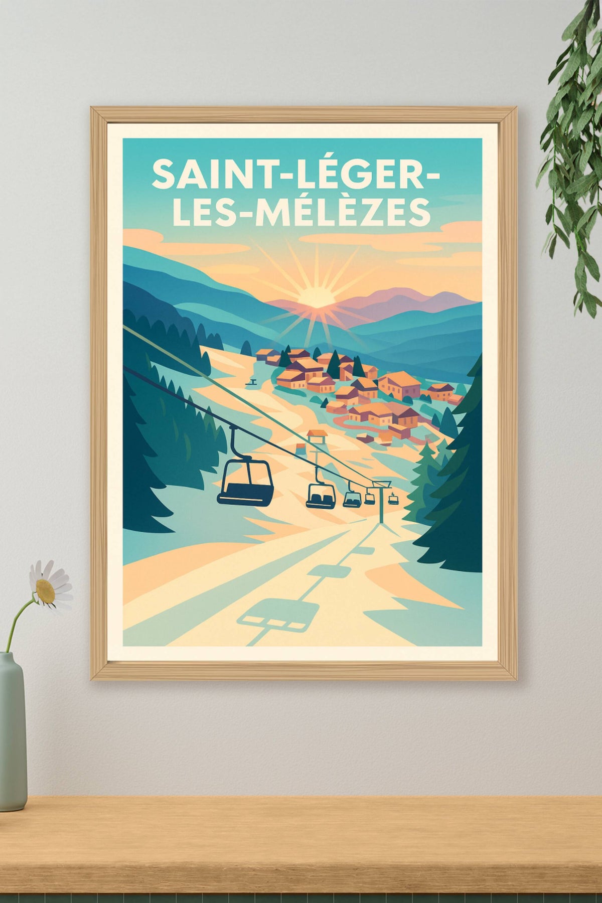Affiche Saint-Léger-les-Mélèzes — Évasion en montagne au lever du soleil · poster d'art de Saint-Léger-les-Mélèzes