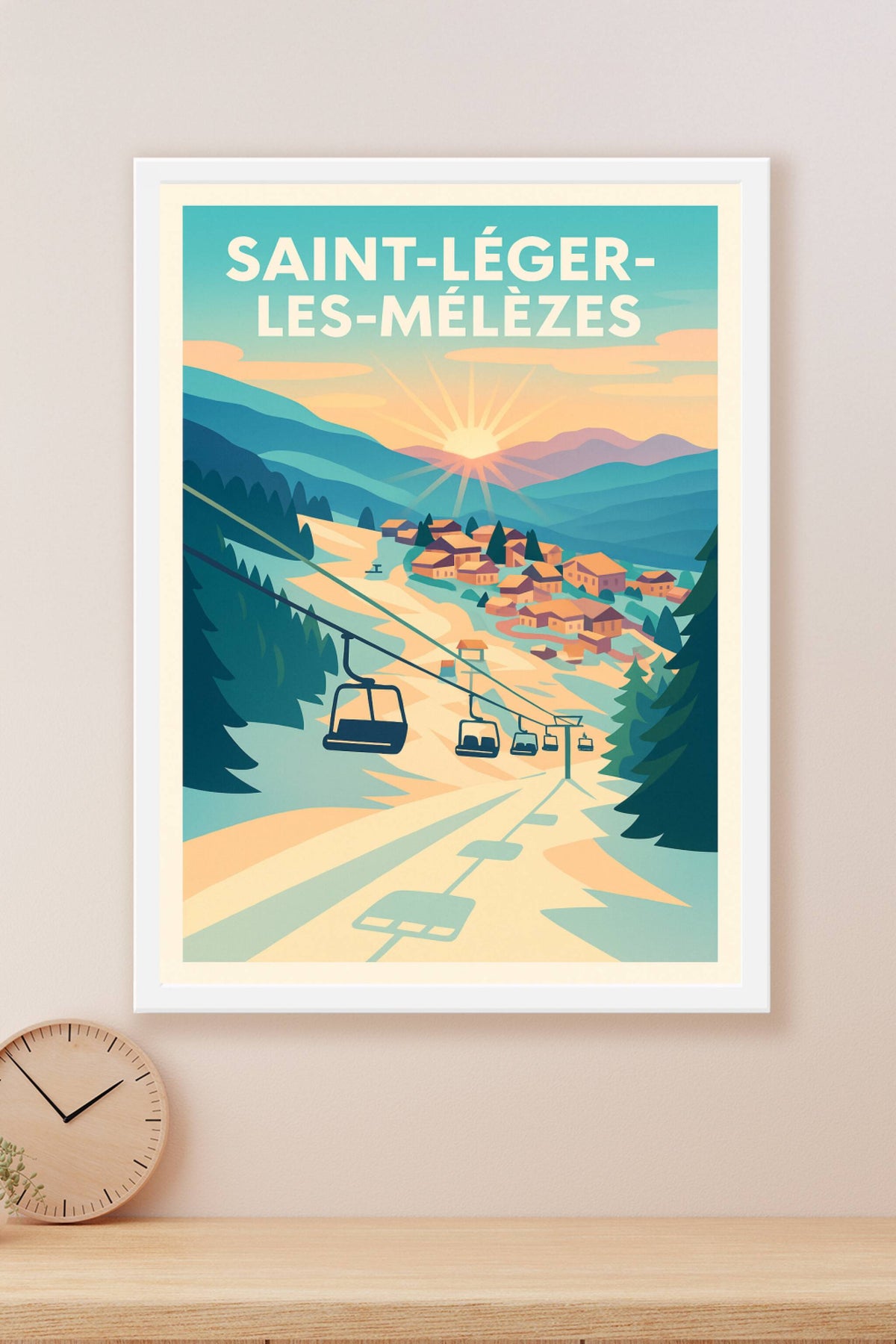 Affiche Saint-Léger-les-Mélèzes — Évasion en montagne au lever du soleil · poster d'art de Saint-Léger-les-Mélèzes