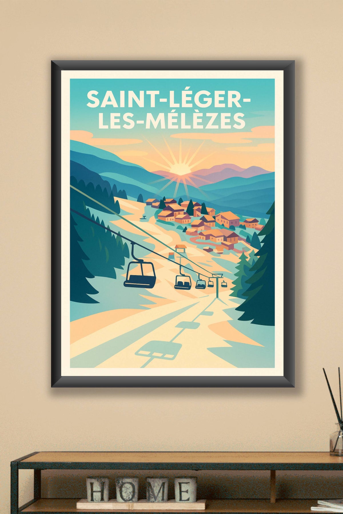 Affiche Saint-Léger-les-Mélèzes — Évasion en montagne au lever du soleil · poster d'art de Saint-Léger-les-Mélèzes