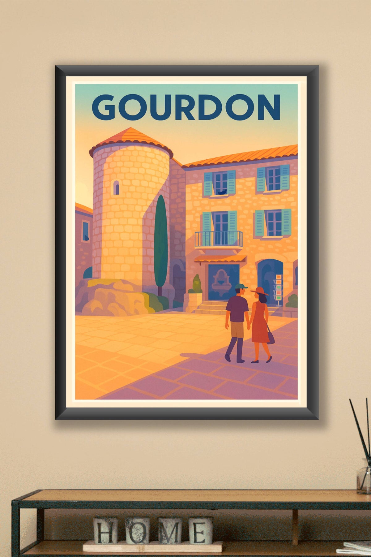 Affiche Gourdon — Charme Provençal au Soleil Couchant · poster d'art de Gourdon