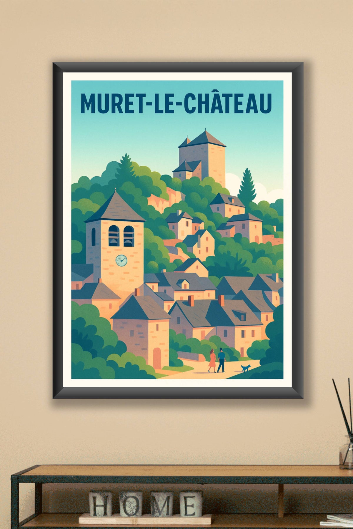 Affiche Muret-le-Château — Charmant village médiéval en couleurs douces · poster d'art de Muret-le-Château