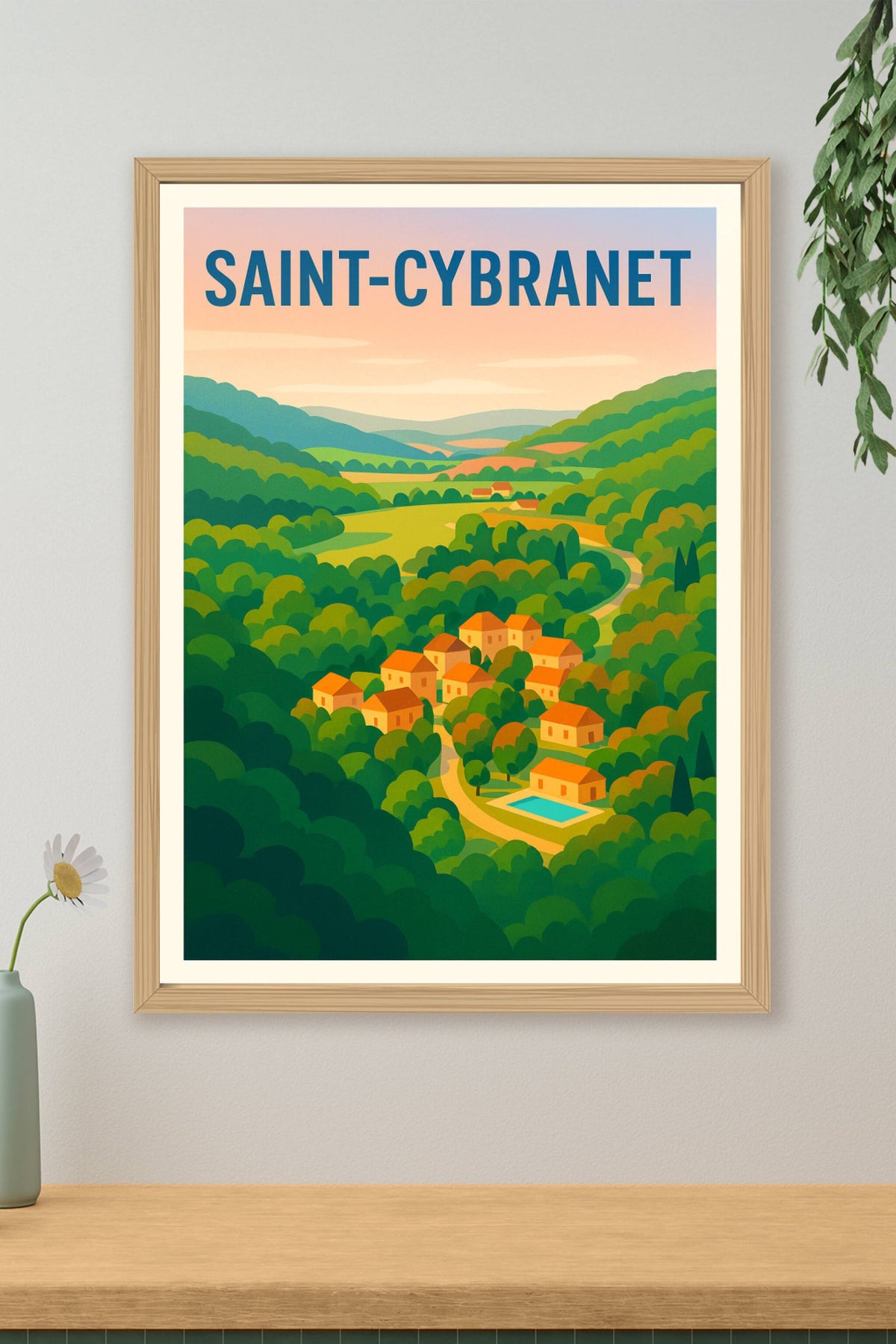Affiche Saint-Cybranet — Le charme paisible de la vallée verdoyante · poster d'art de Saint-Cybranet