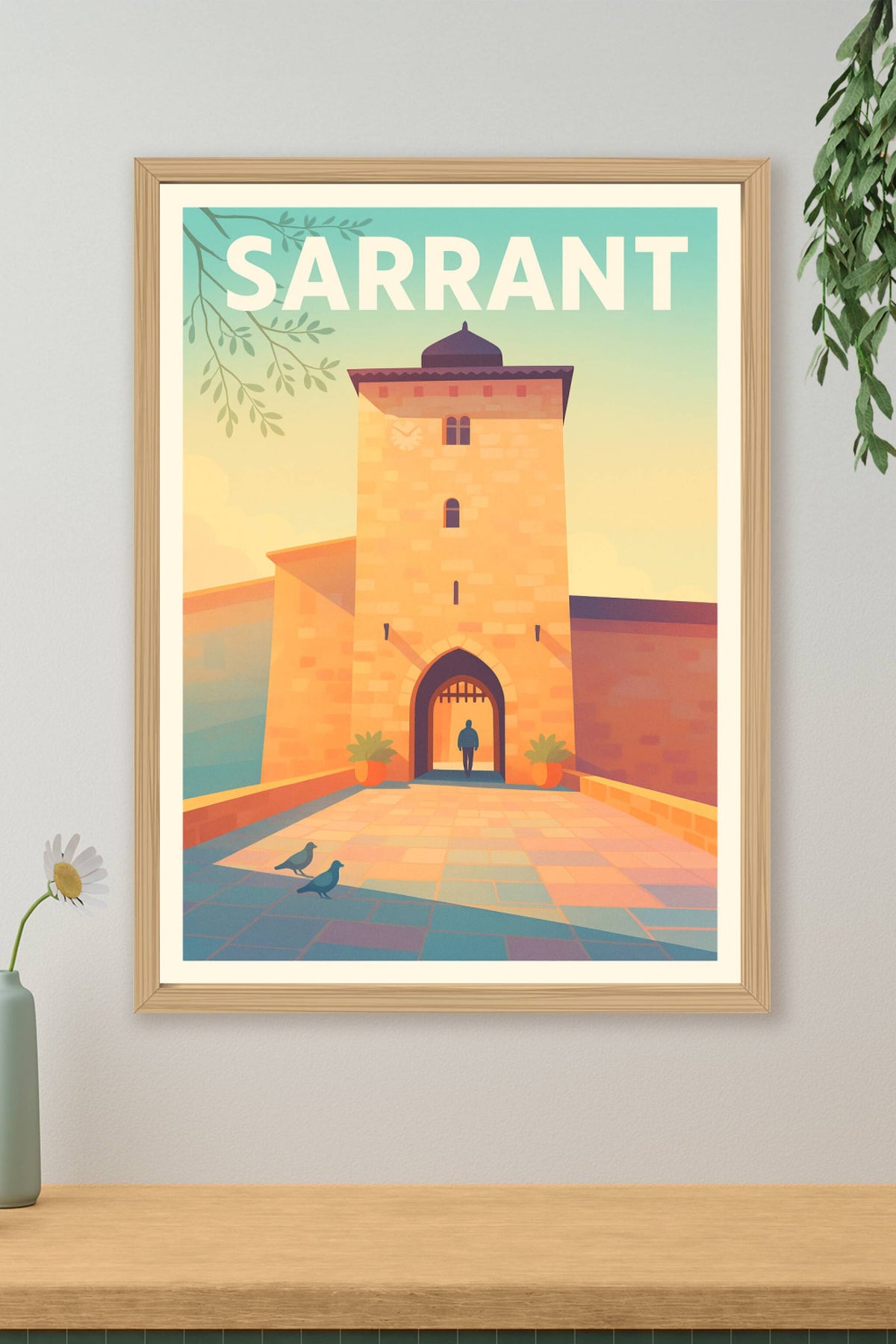 Affiche Sarrant — Le charme médiéval à travers une porte historique · poster d'art de Sarrant