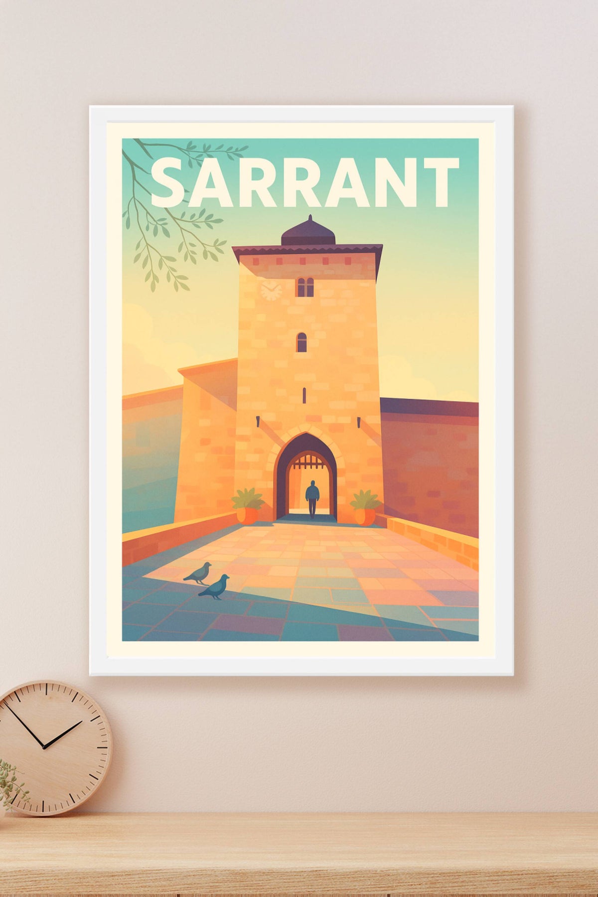 Affiche Sarrant — Le charme médiéval à travers une porte historique · poster d'art de Sarrant