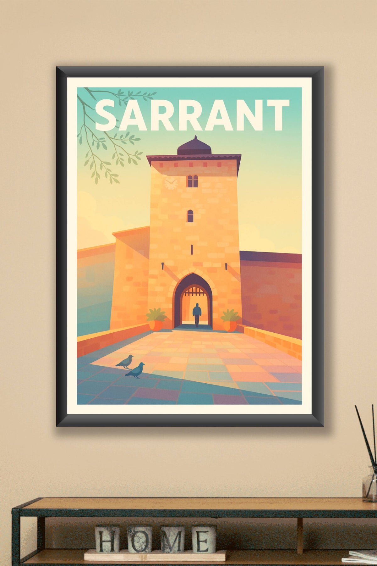 Affiche Sarrant — Le charme médiéval à travers une porte historique · poster d'art de Sarrant
