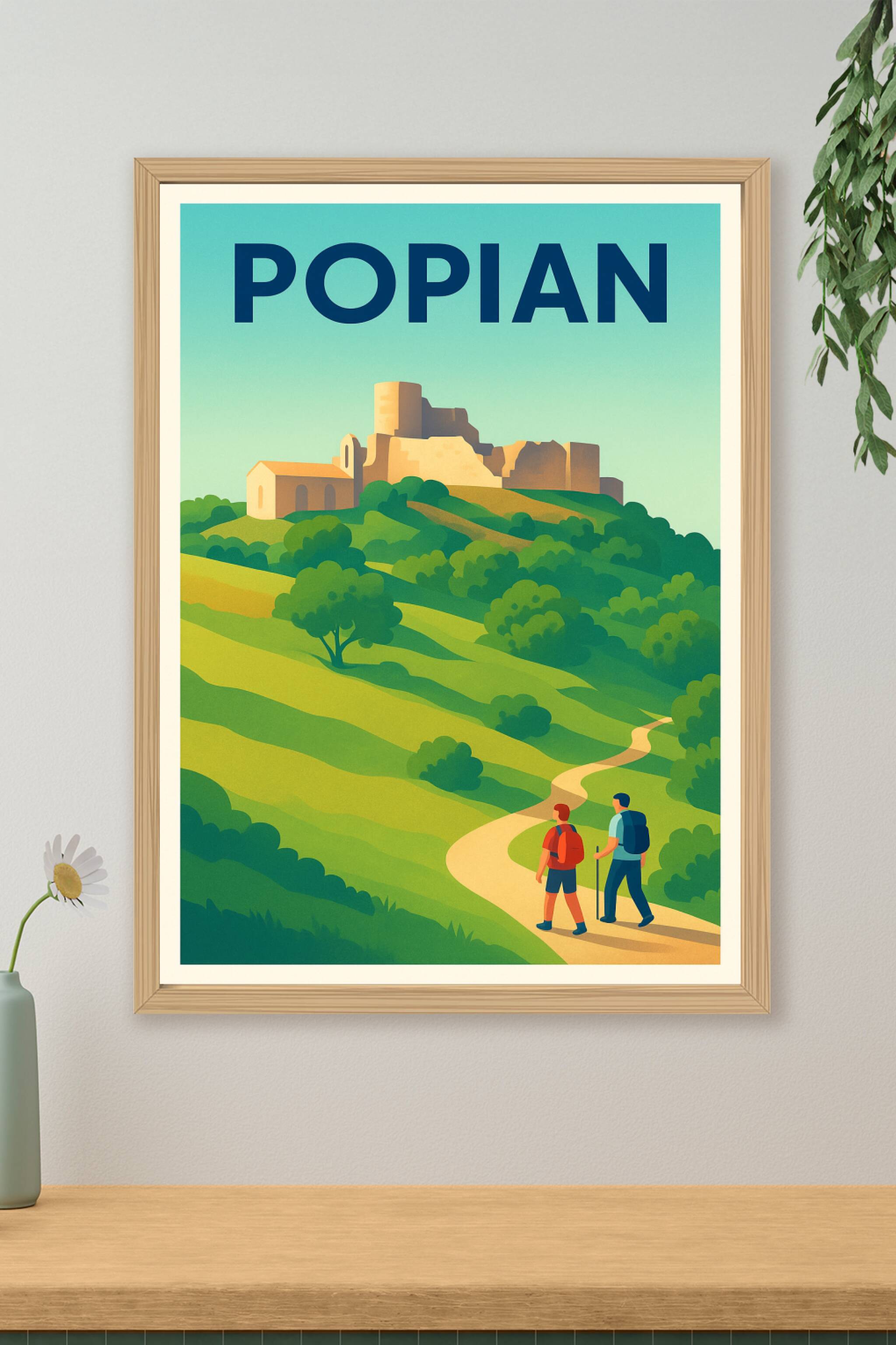 Affiche Popian — Randonnée et paysages vallonnés · poster d'art de Popian