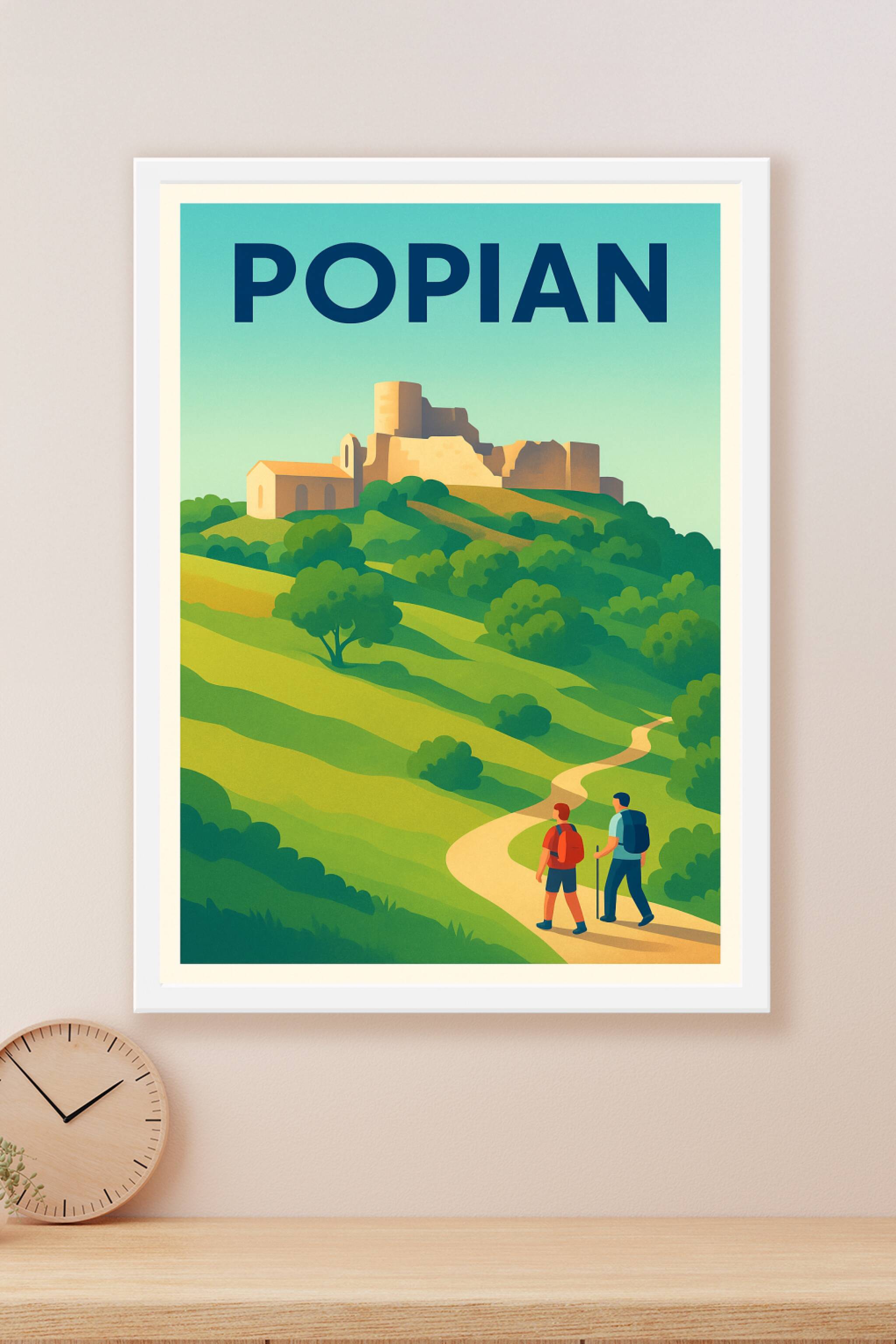 Affiche Popian — Randonnée et paysages vallonnés · poster d'art de Popian