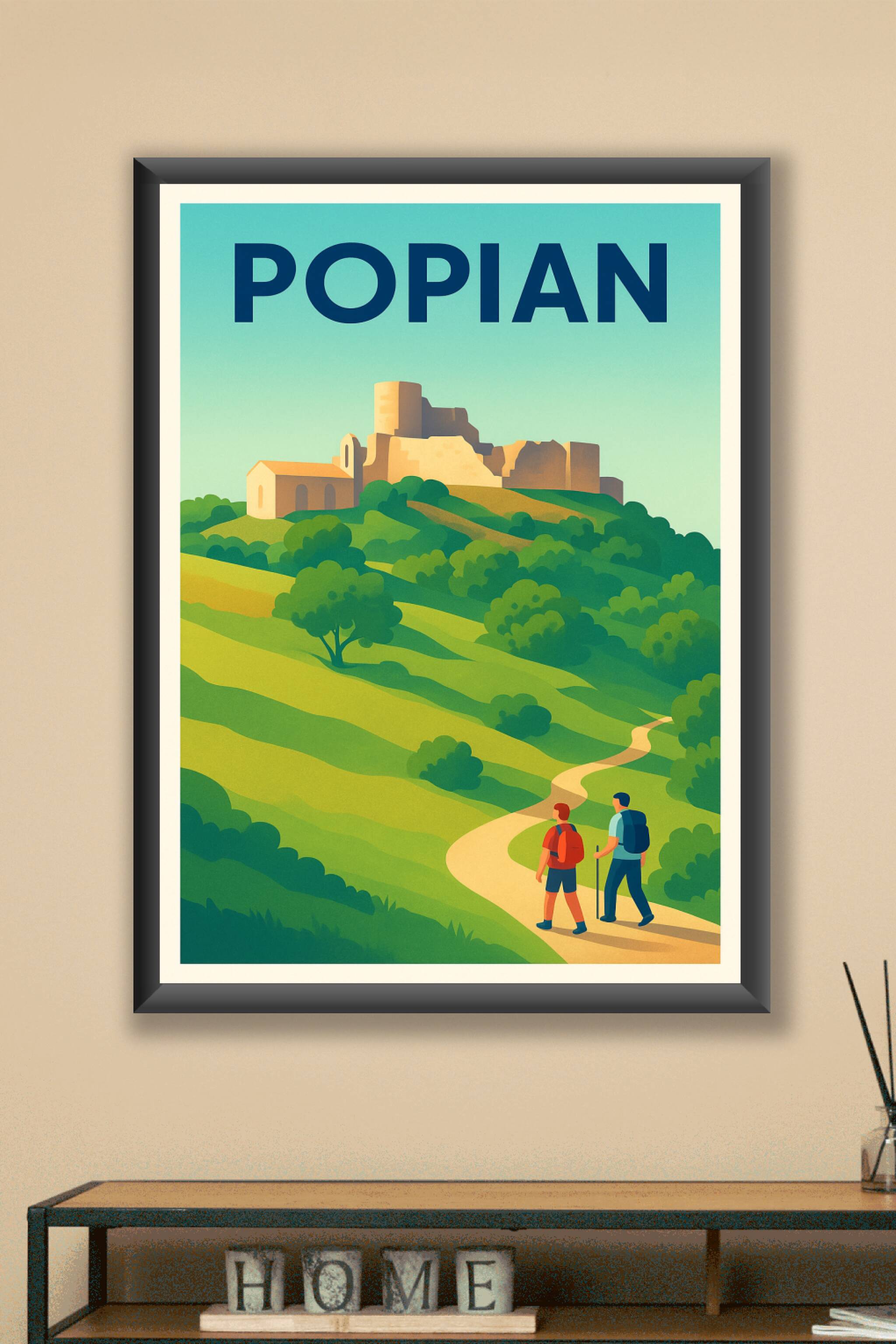 Affiche Popian — Randonnée et paysages vallonnés · poster d'art de Popian