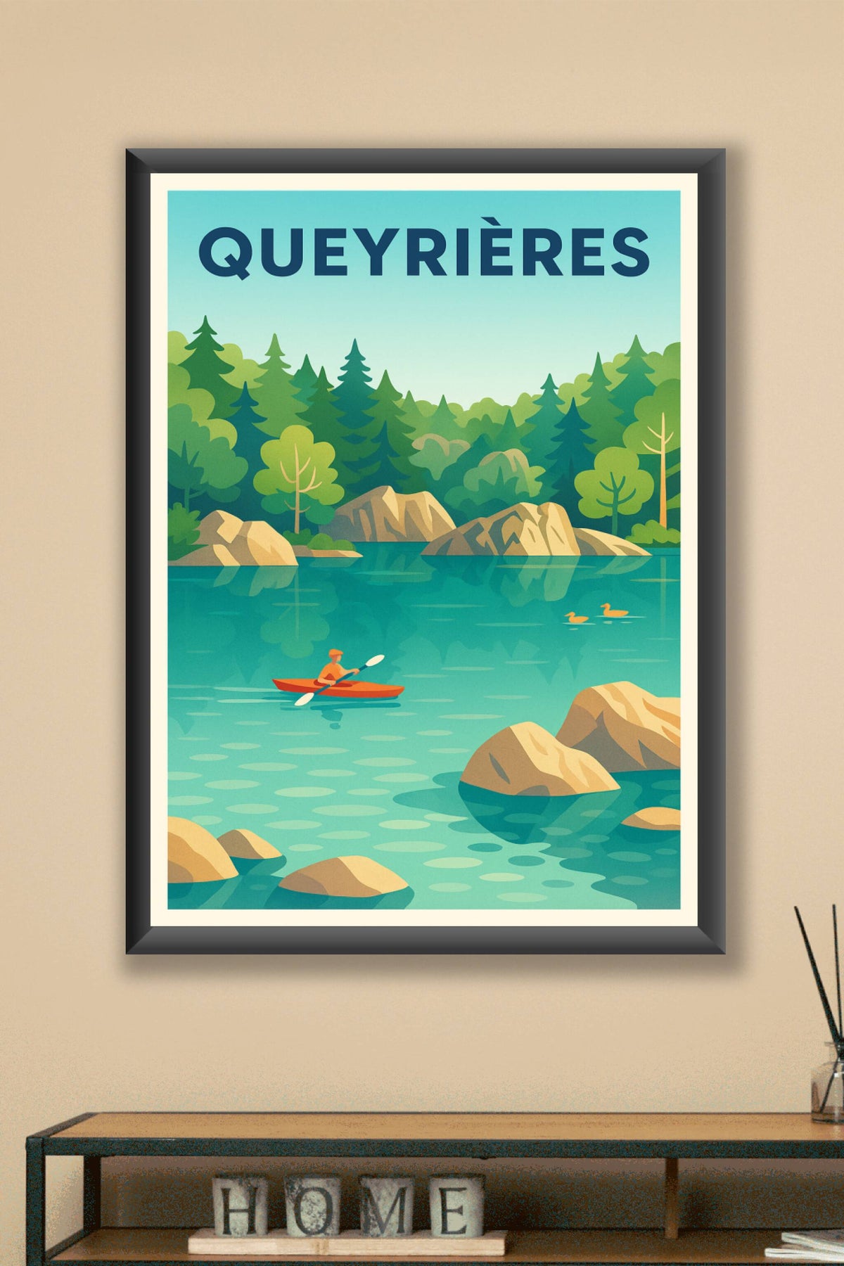 Affiche Queyrières — Évasion nature au fil de l'eau · poster d'art de Queyrières